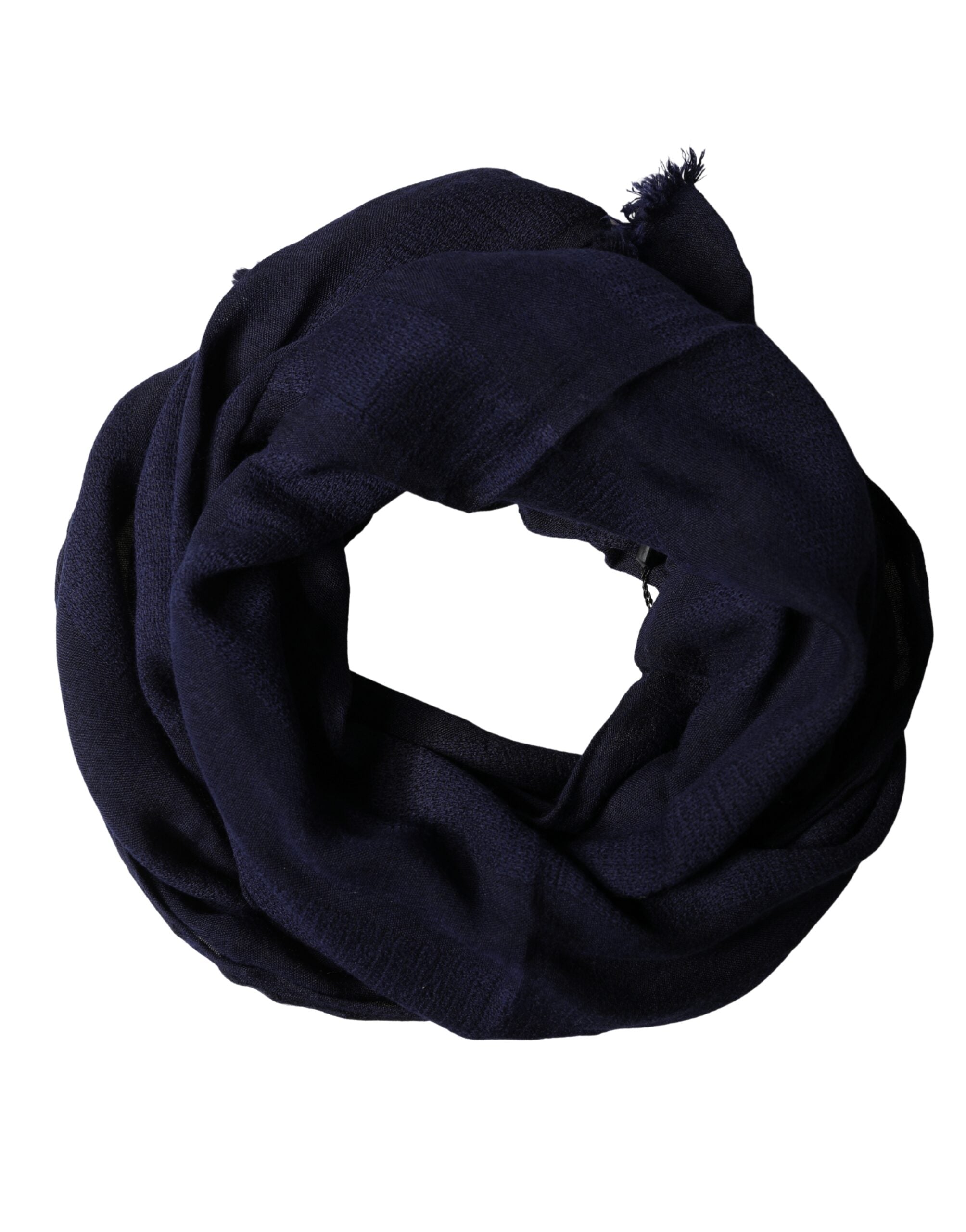 Dolce & Gabbana Dark Blue Wool Knit Unisex Wrap Fringe Shawl 170cm x 60cm  Scarf