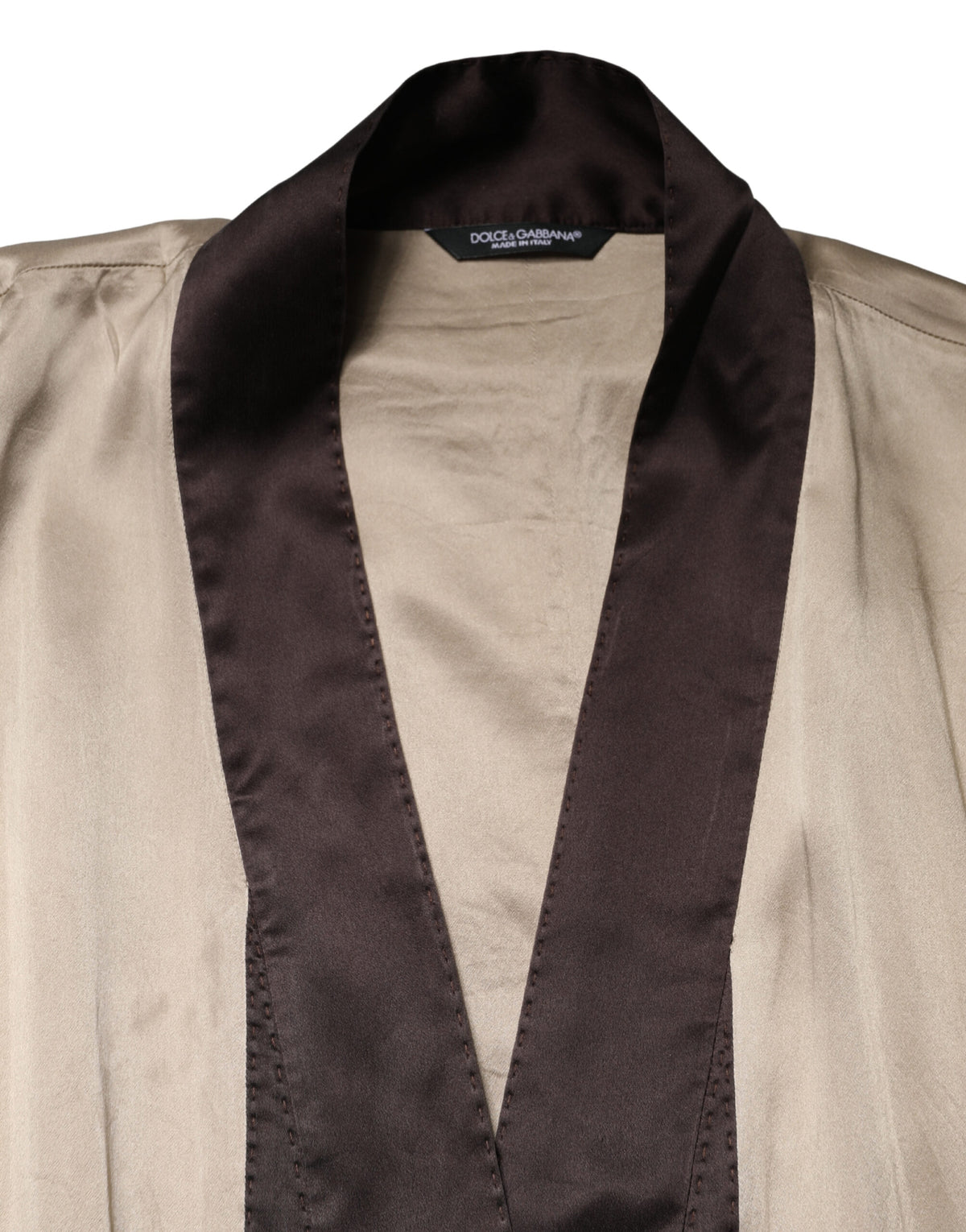 Dolce & Gabbana Beige Silk Satin Long Coat Robe Men's Jacket (Pre-Owned)