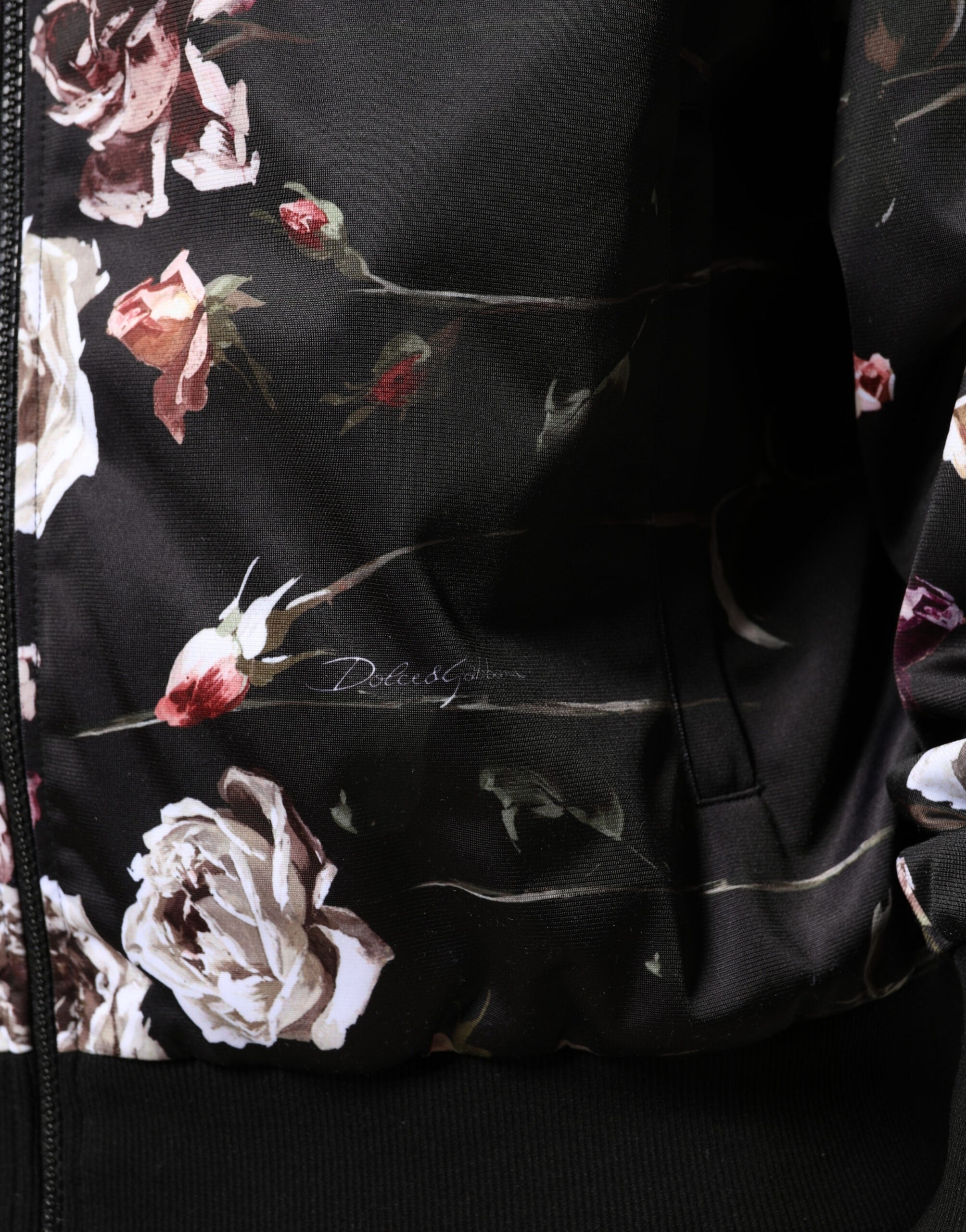 Dolce & Gabbana Black Floral Polyester Full Zip Bomber Men's Jacket