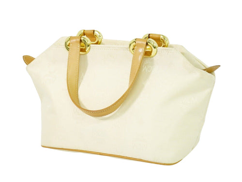MCM Visetos Ecru Synthetic Handbag (Pre-Owned)