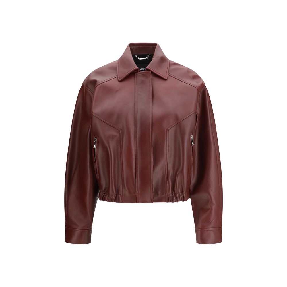 Versace Bordeaux Calf Leather Bos Taurus Leather Women's Jacket