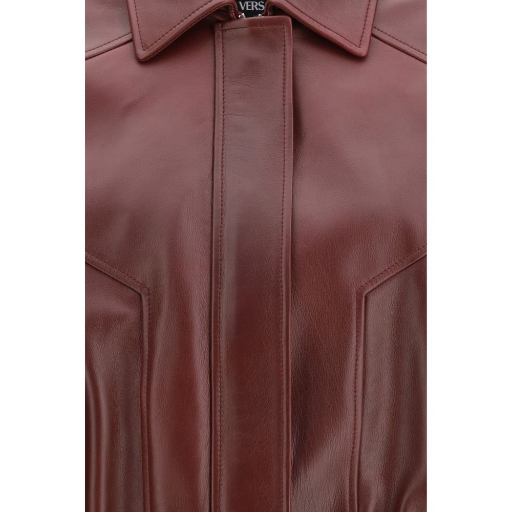 Versace Bordeaux Calf Leather Bos Taurus Leather Women's Jacket