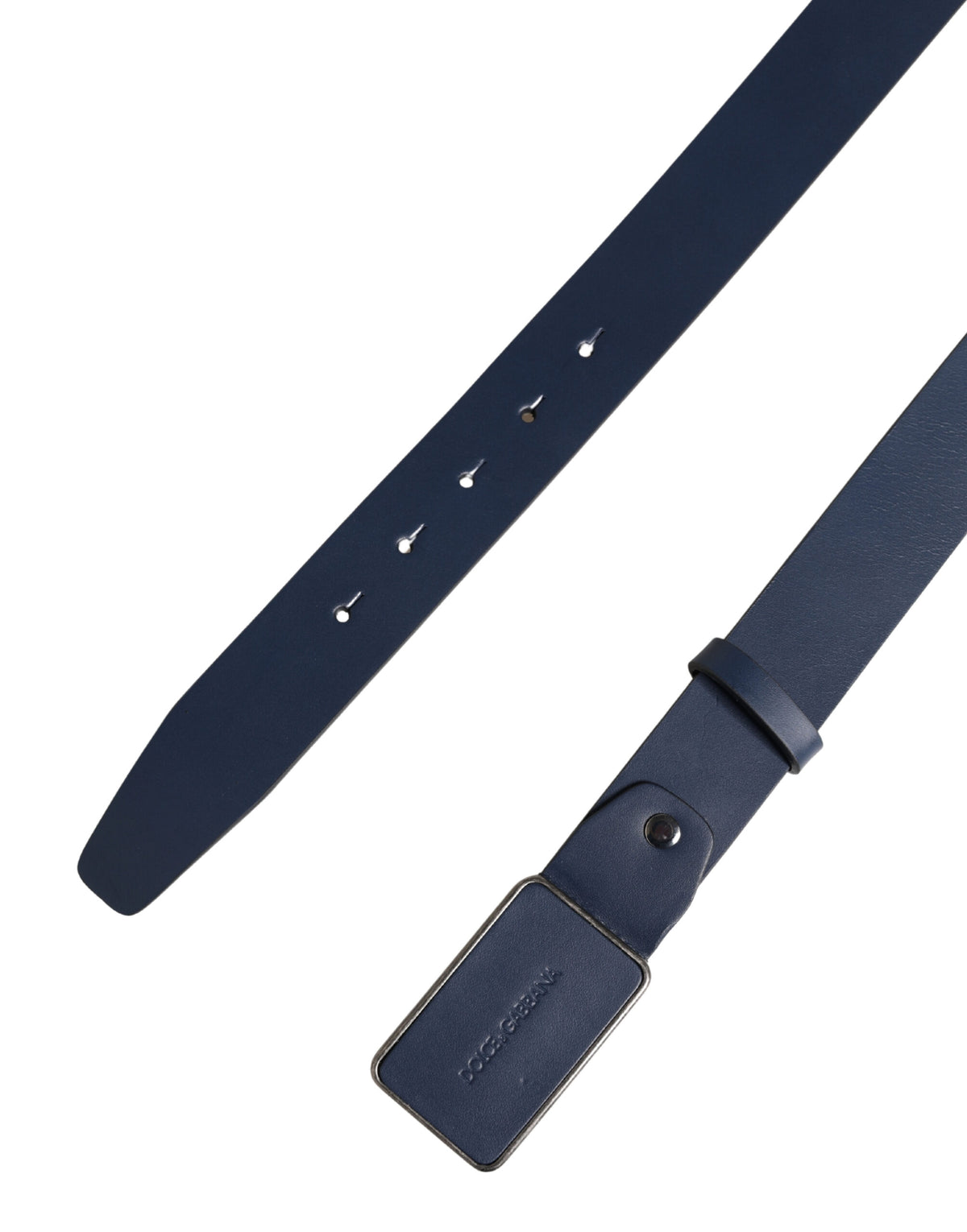 Dolce & Gabbana Blue Leather Logo Metal Buckle Men Men's Belt
