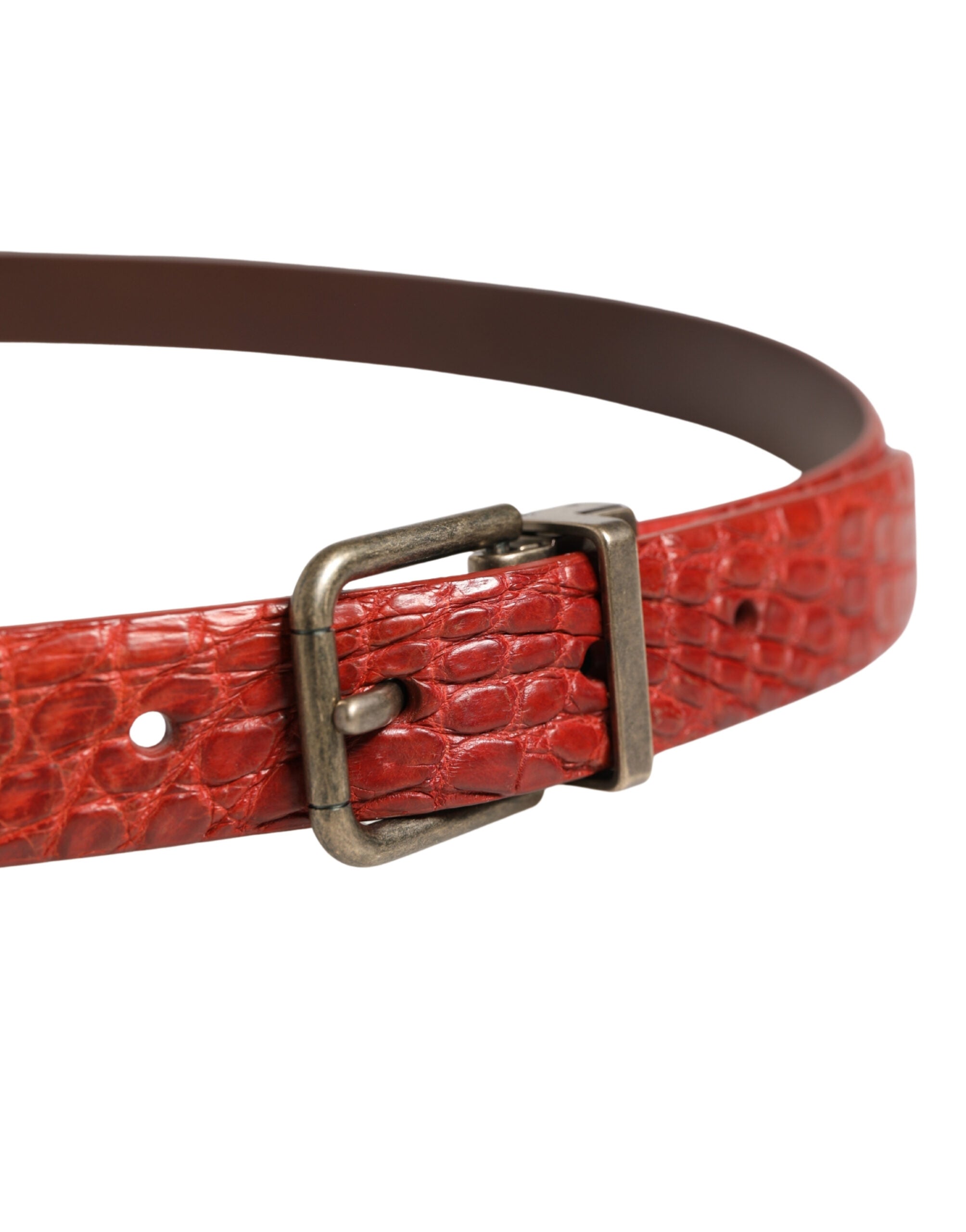 Dolce & Gabbana Red Leather Gold Tone Metal Buckle Men Men's Belt