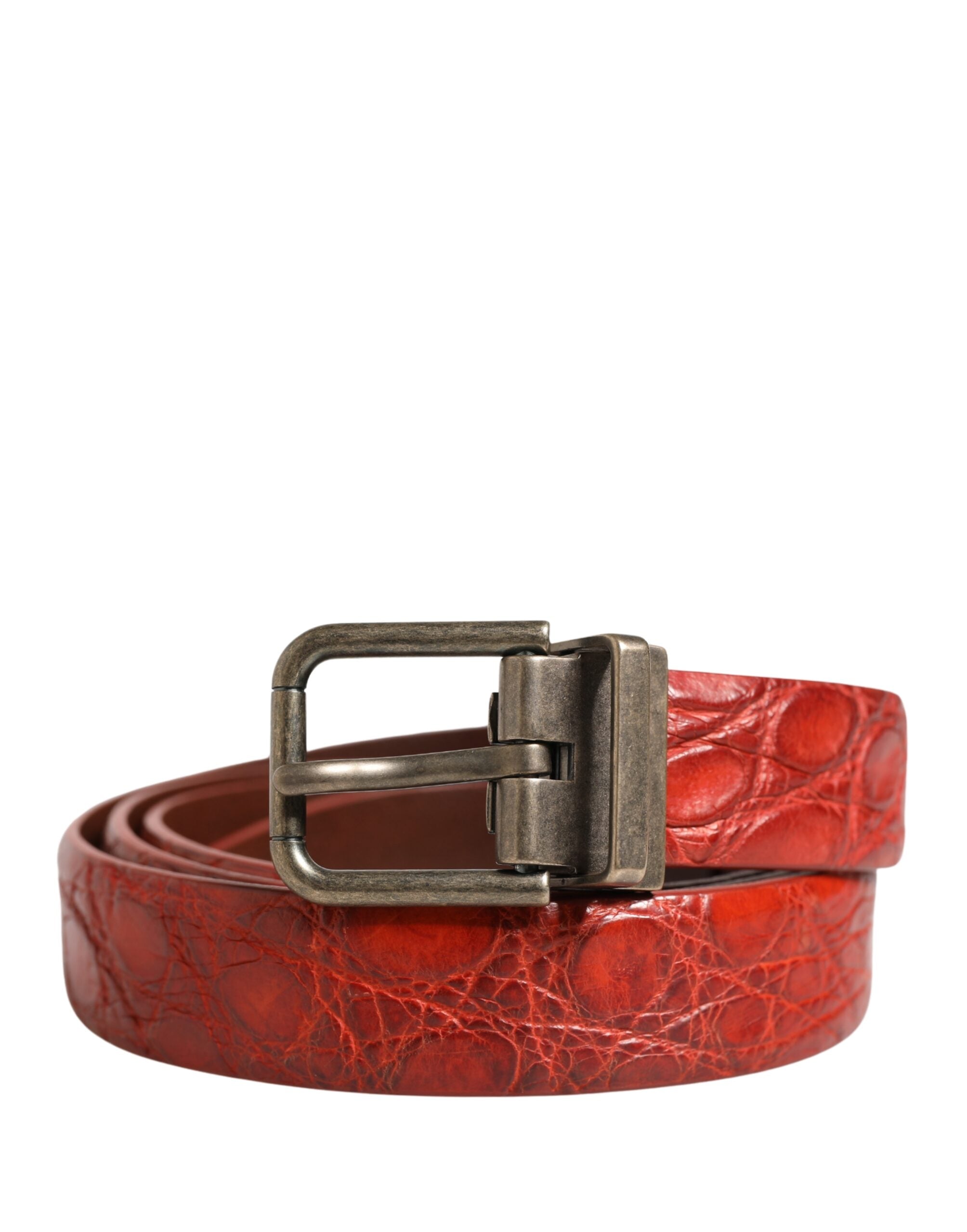 Dolce & Gabbana Red Leather Gold Tone Metal Buckle Men Men's Belt