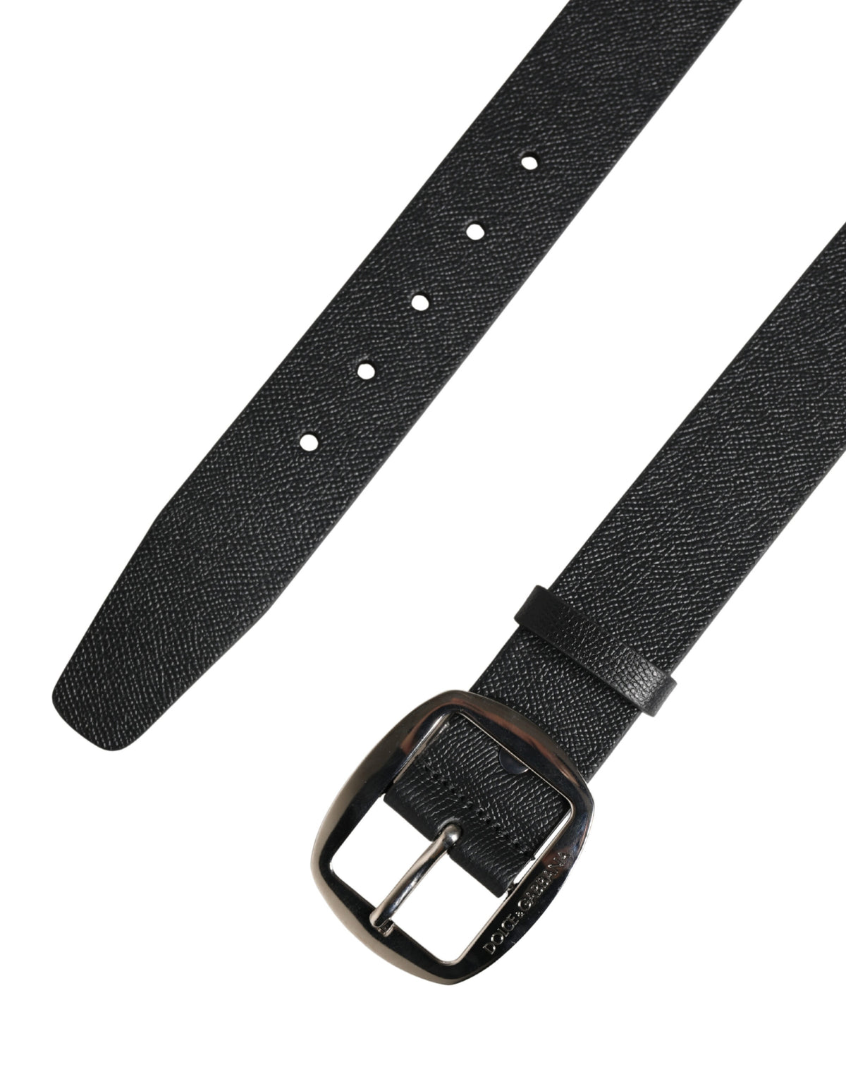 Dolce & Gabbana Black Calf Leather Silver Metal Buckle Men's Belt (Pre-Owned)