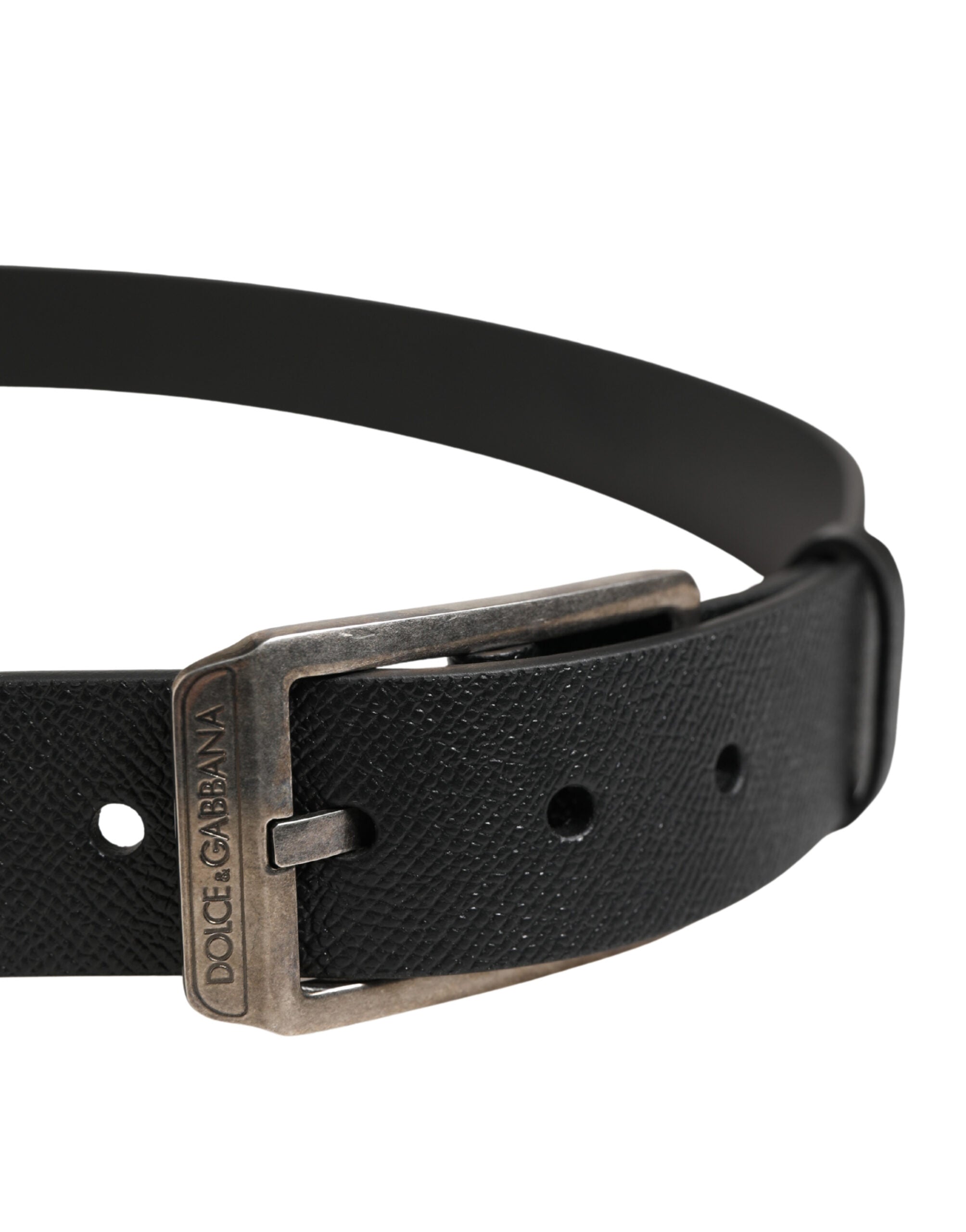Dolce & Gabbana Black Calf Leather Silver Metal Buckle Men's Belt