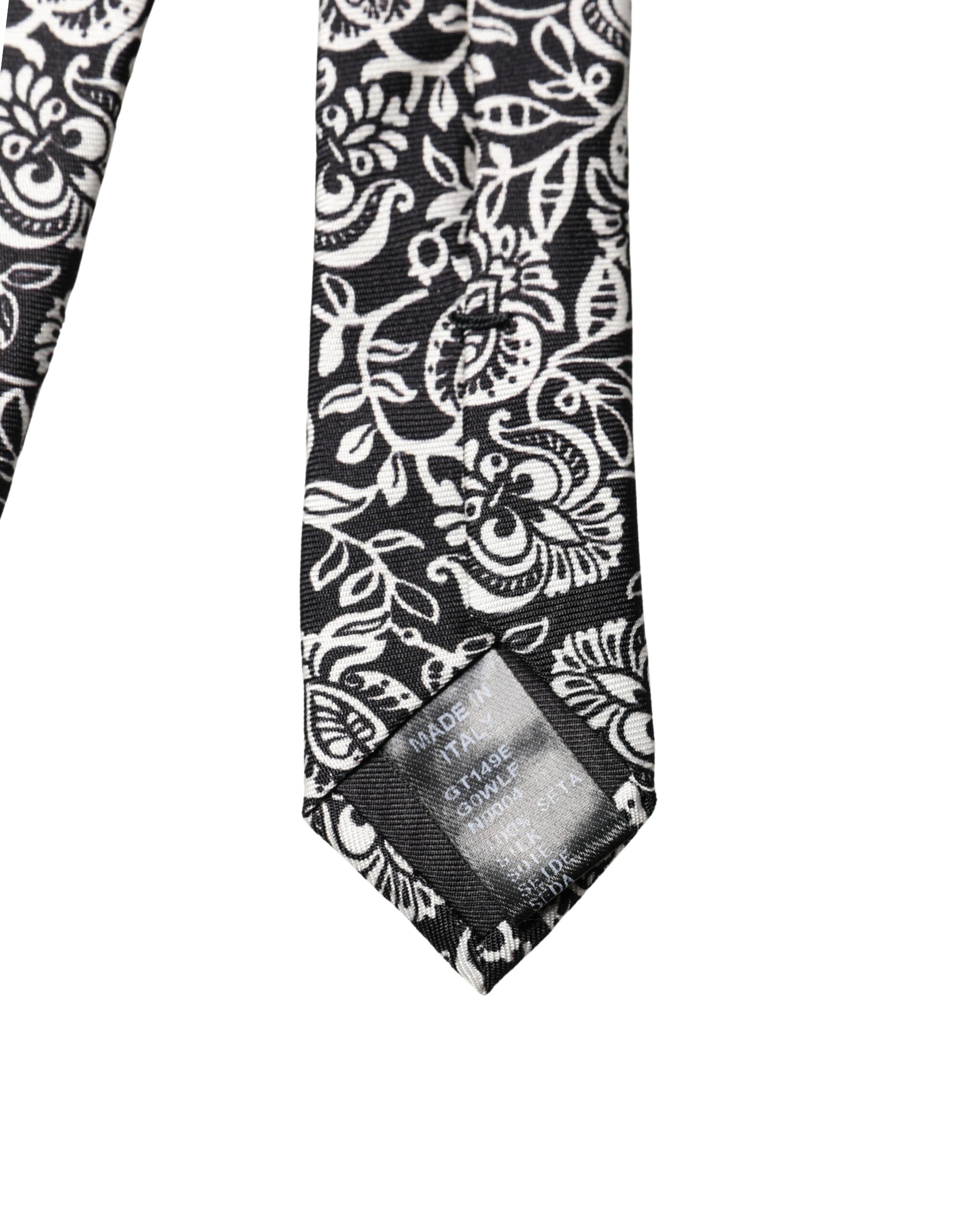 Dolce & Gabbana Black White Floral Fantasy Silk Adjustable NeckMen's Men's Tie