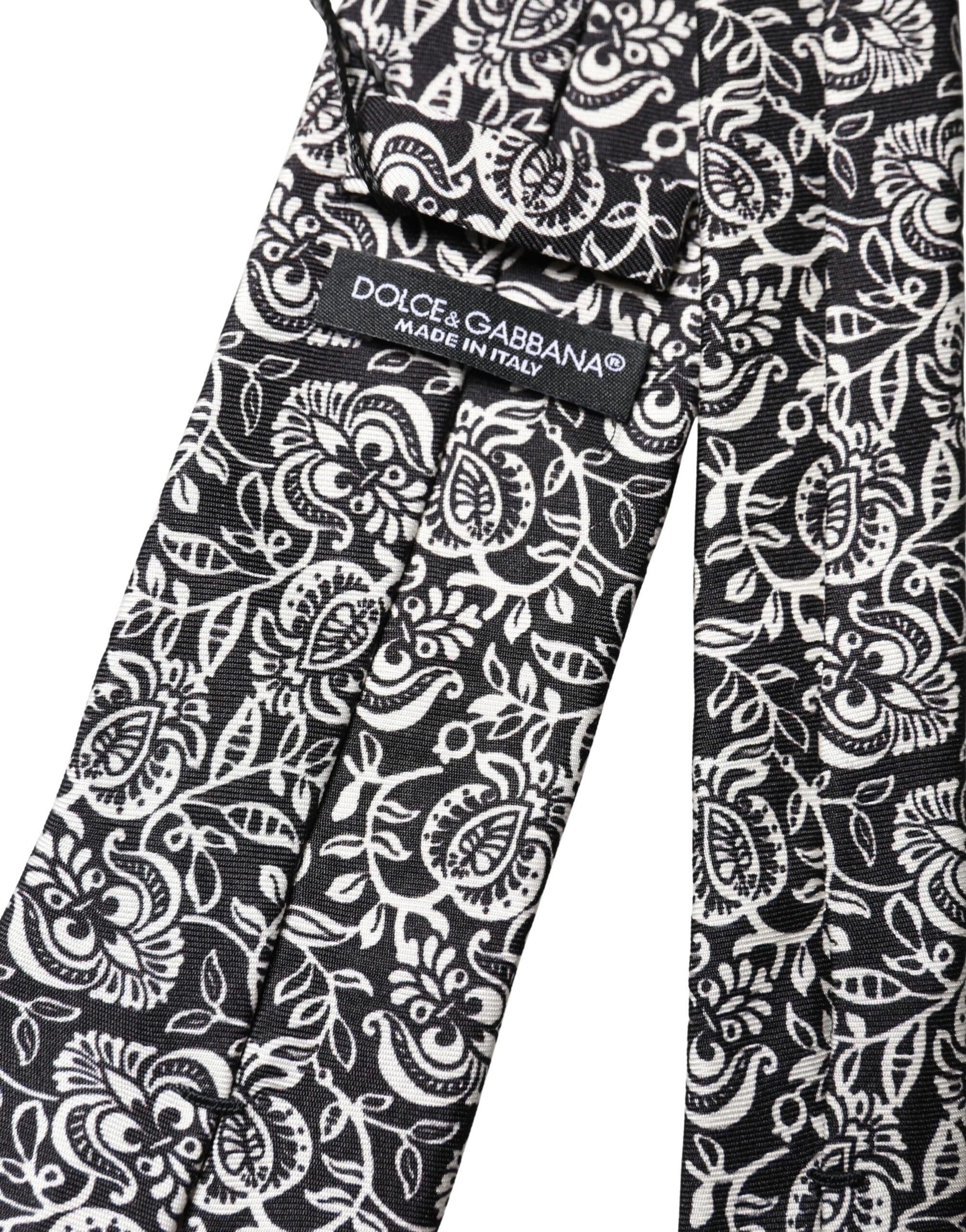 Dolce & Gabbana Black White Floral Fantasy Silk Adjustable NeckMen's Men's Tie