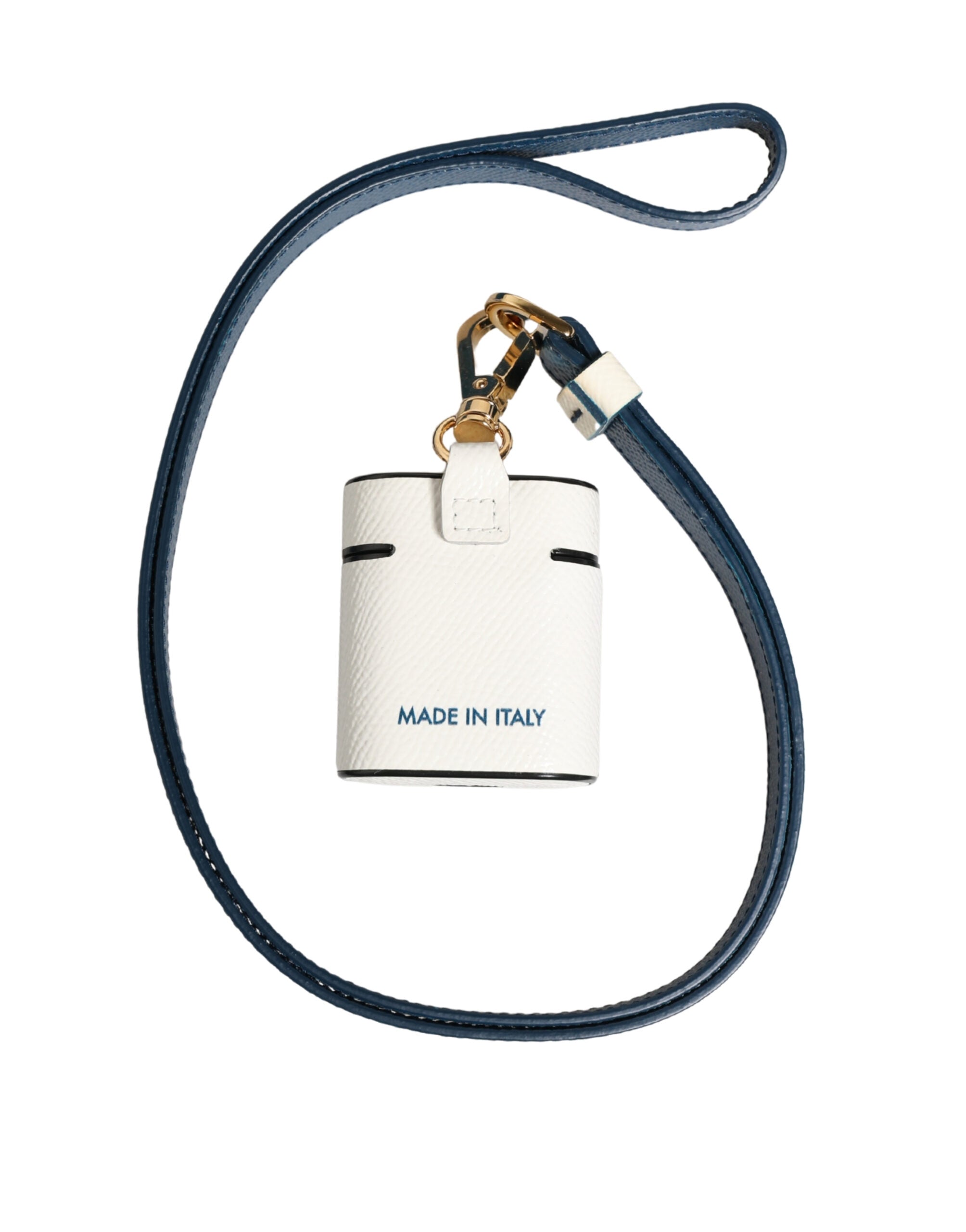Dolce & Gabbana White Calf Leather Logo Flip Holder Strap Airpods Women's Case
