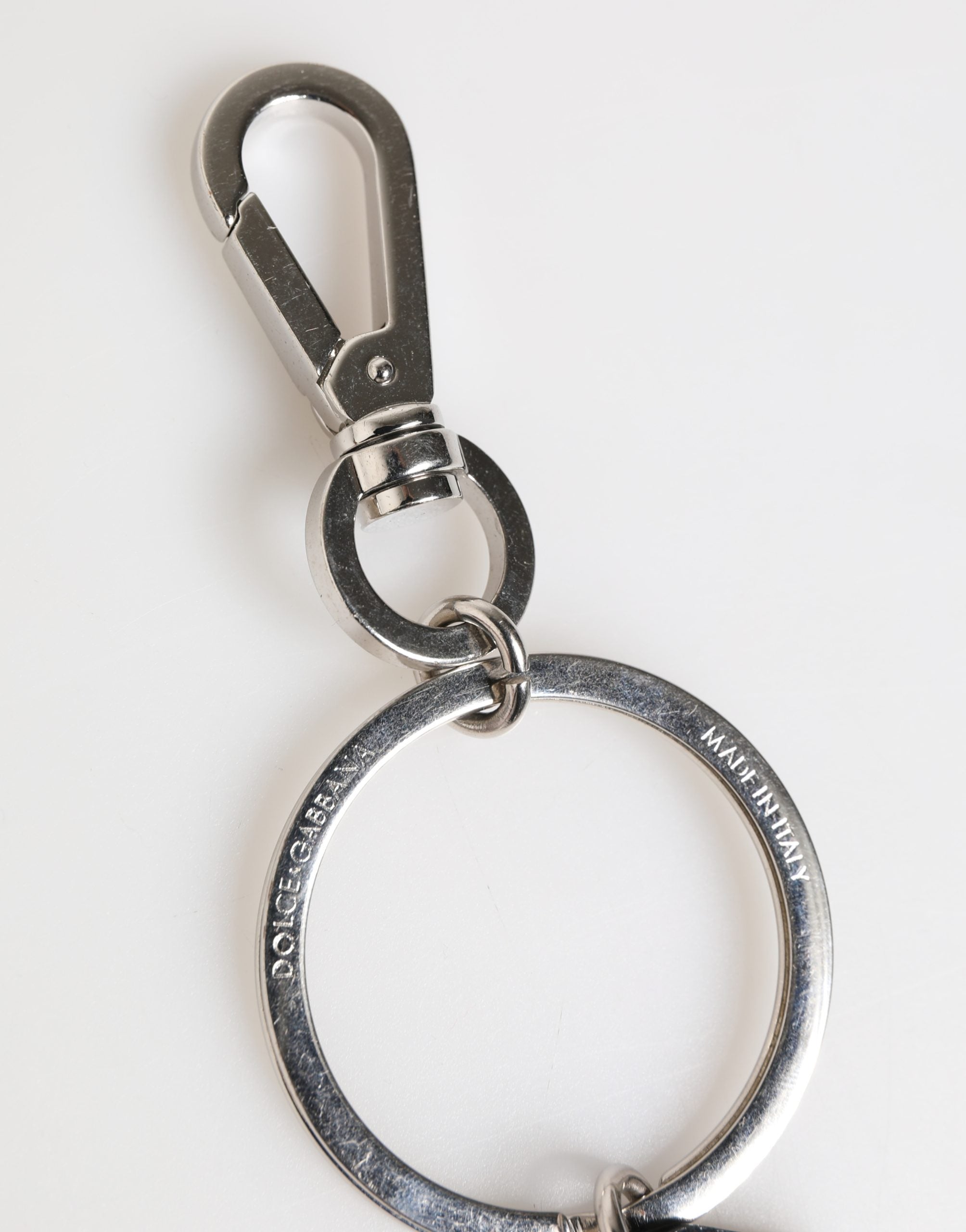 Dolce & Gabbana Black Silver Brass LogoPlaque Metal Ring Keyring  Women's Keychain (Pre-Owned)