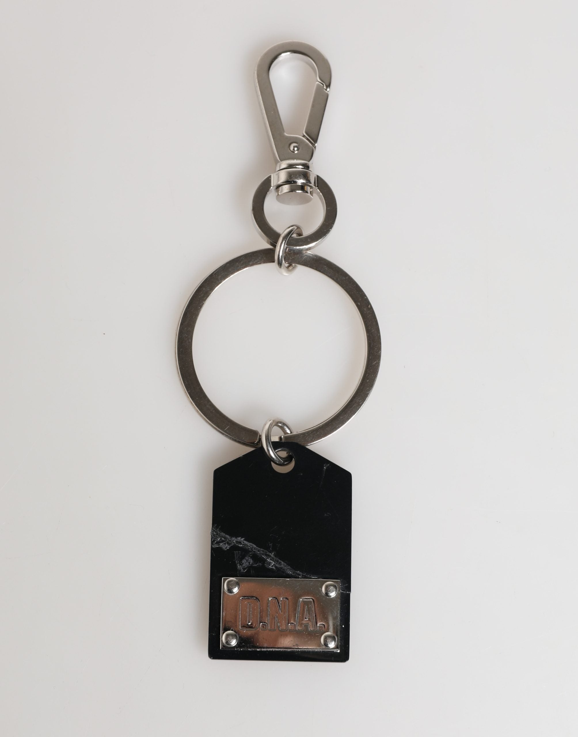 Dolce & Gabbana Black Silver Brass LogoPlaque Metal Ring Keyring  Women's Keychain (Pre-Owned)