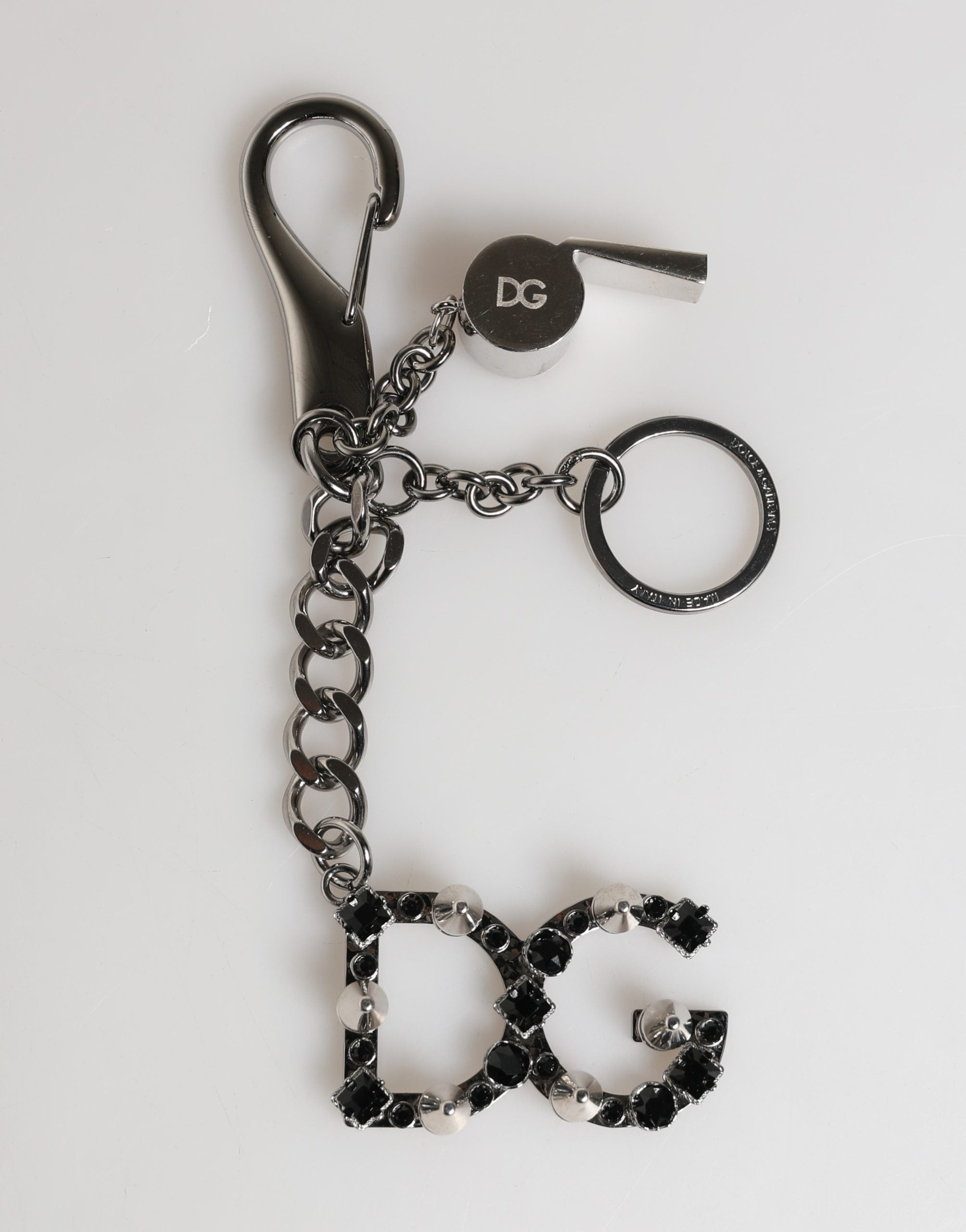Dolce & Gabbana Silver Brass Metal DG Logo Crystal Ring Keyring Women's Keychain