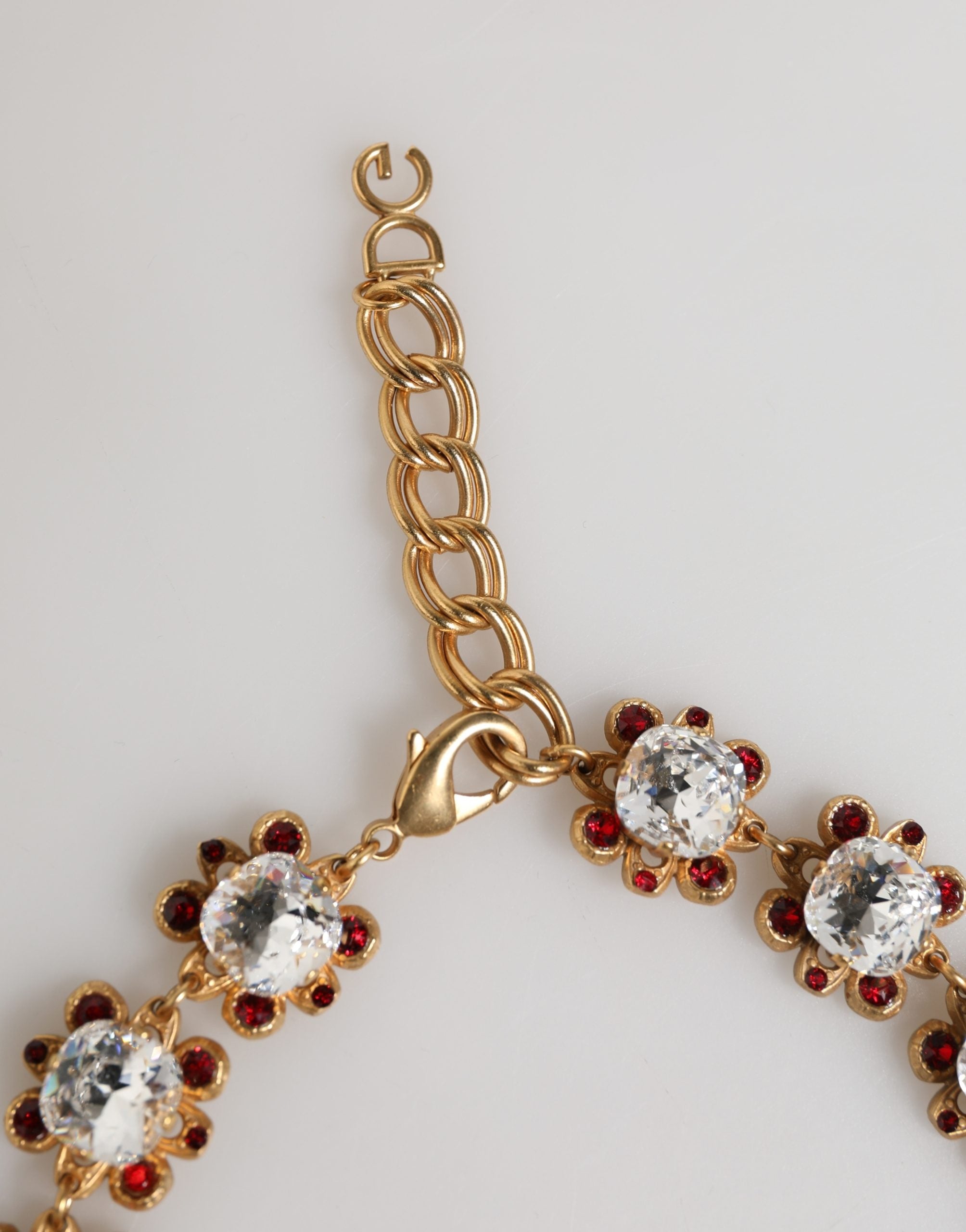 Dolce & Gabbana Gold Brass FRUIT Pendants Flowers Crystal Logo Women's Necklace