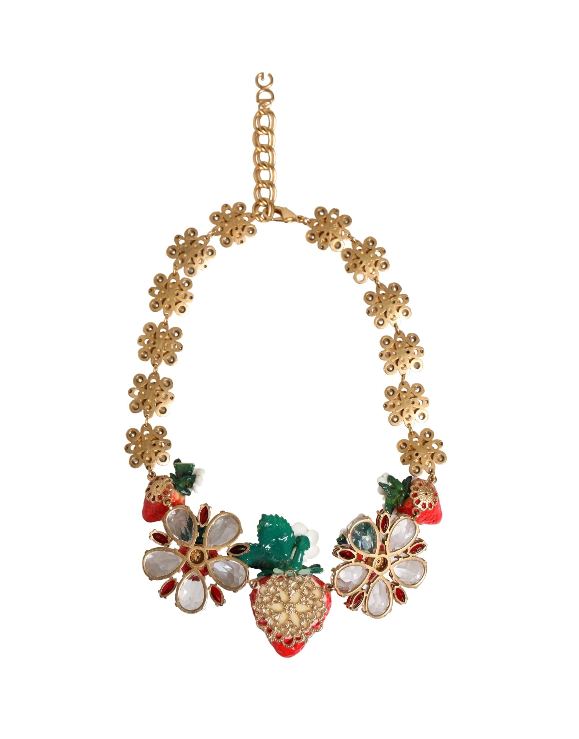 Dolce & Gabbana Gold Brass FRUIT Pendants Flowers Crystal Logo Women's Necklace (Pre-Owned)