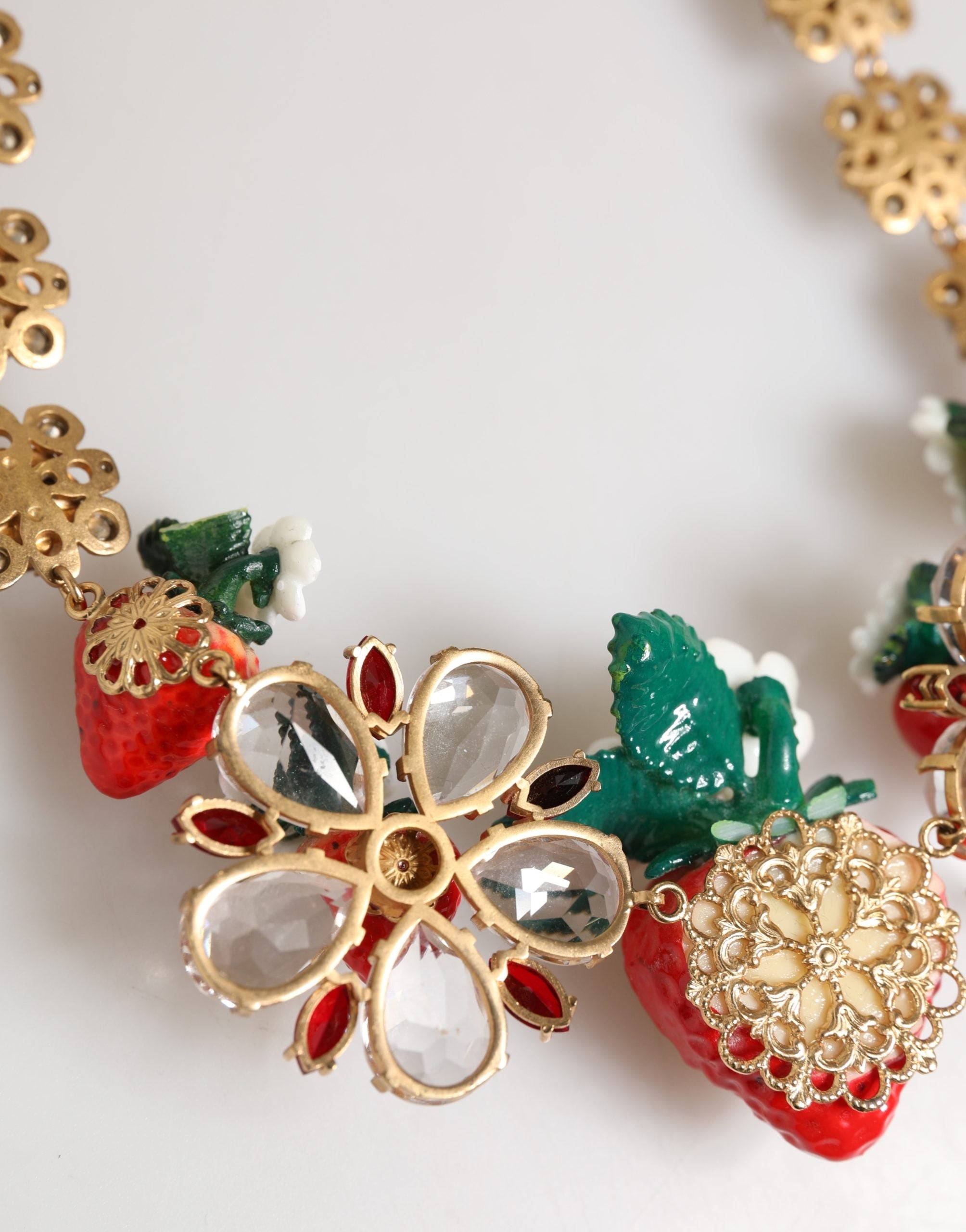 Dolce & Gabbana Gold Brass FRUIT Pendants Flowers Crystal Logo Women's Necklace