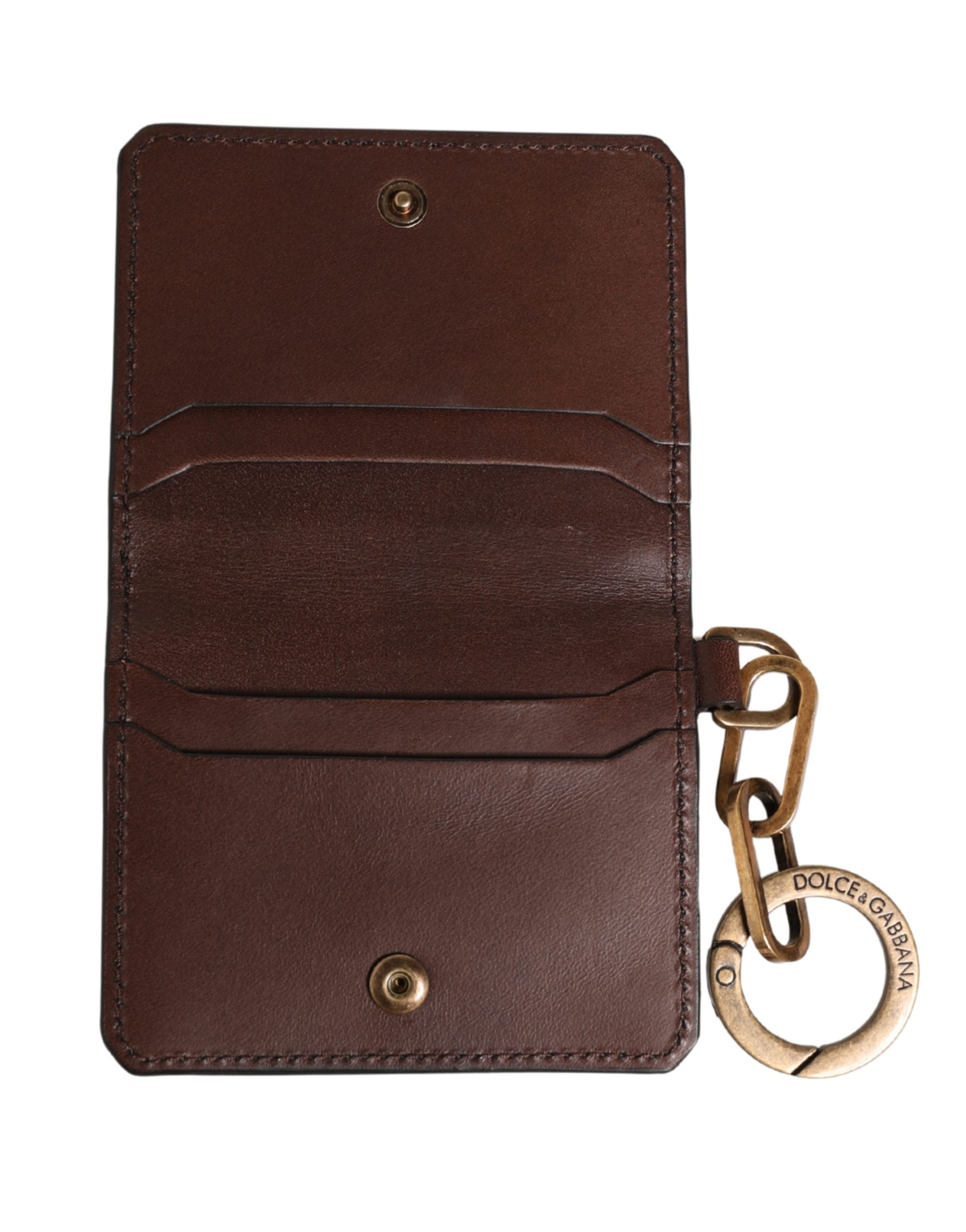 Dolce & Gabbana Brown Leather Logo Embossed Key Chain Card Holder Women's Wallet (Pre-Owned)