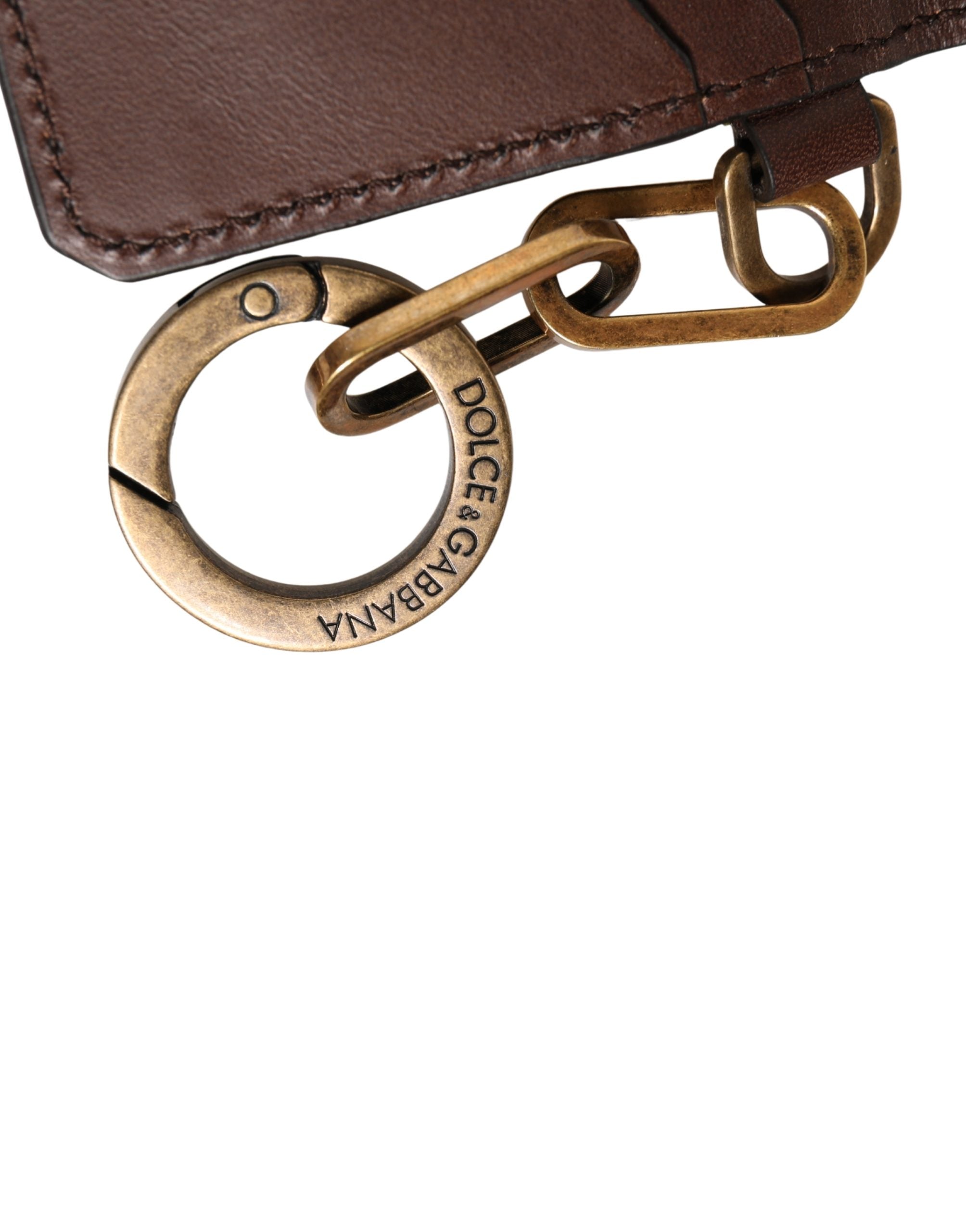 Dolce & Gabbana Brown Leather Logo Embossed Key Chain Card Holder Women's Wallet (Pre-Owned)