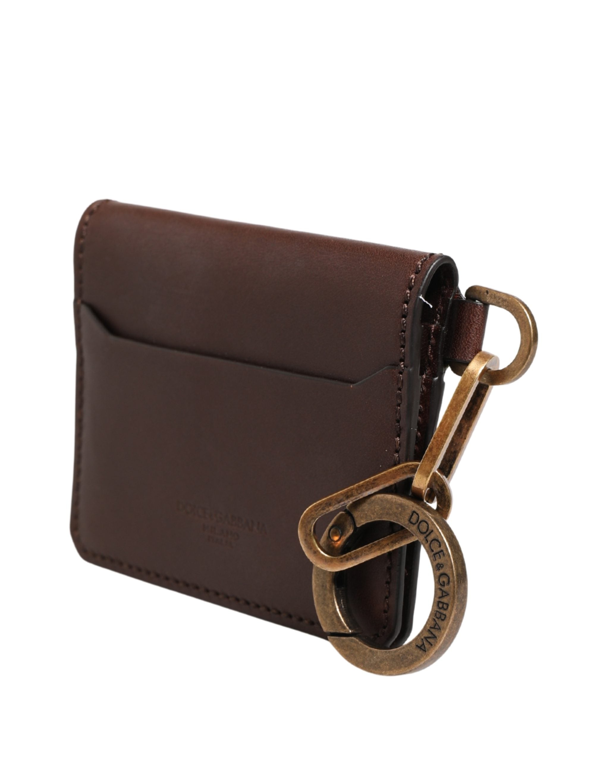 Dolce & Gabbana Brown Leather Logo Embossed Key Chain Card Holder Women's Wallet (Pre-Owned)