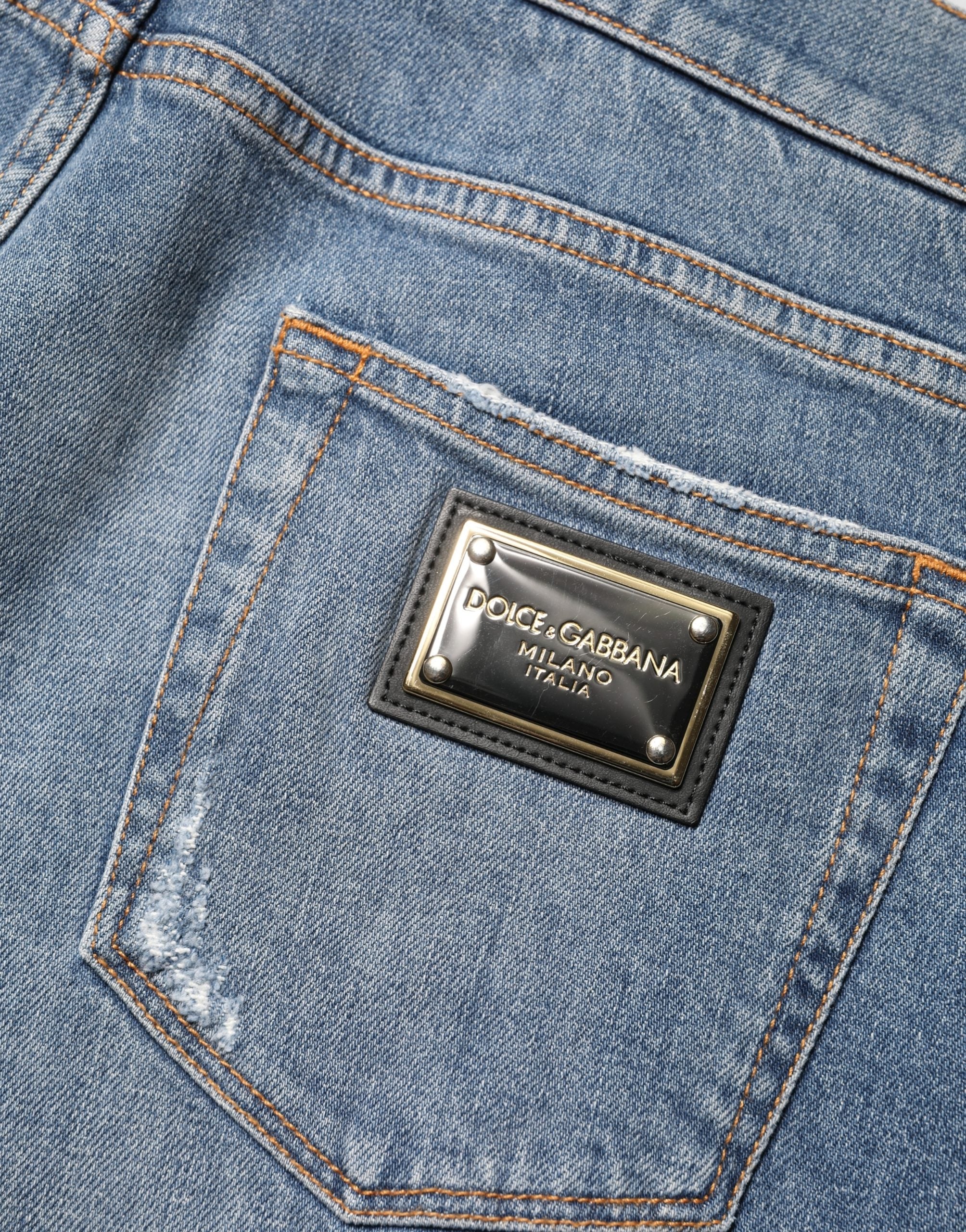 Dolce & Gabbana Blue Tattered Slim Fit Cotton Denim Men's Jeans