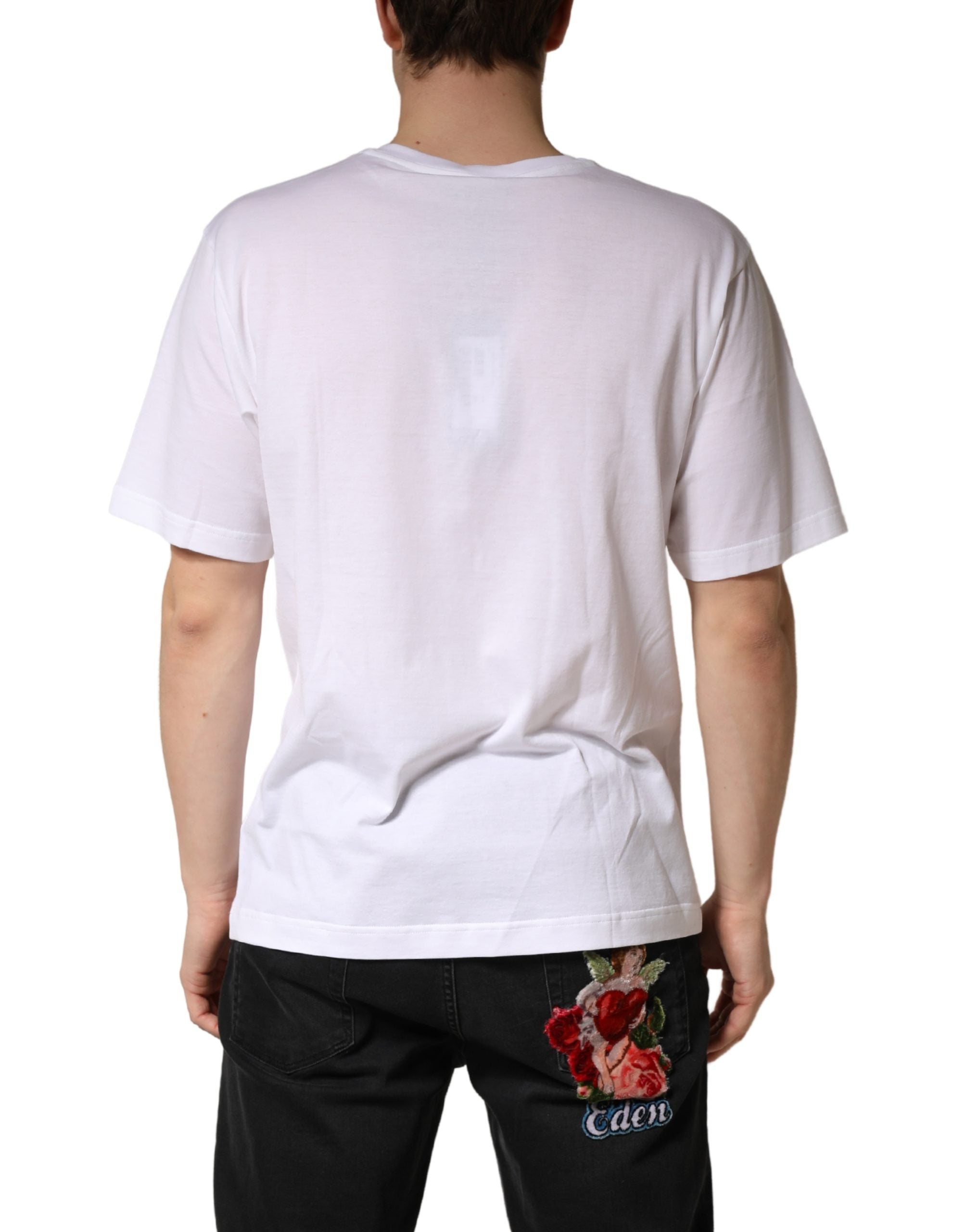 Dolce & Gabbana White Cotton Plain V-Neck Men Shirt Men's T-shirt