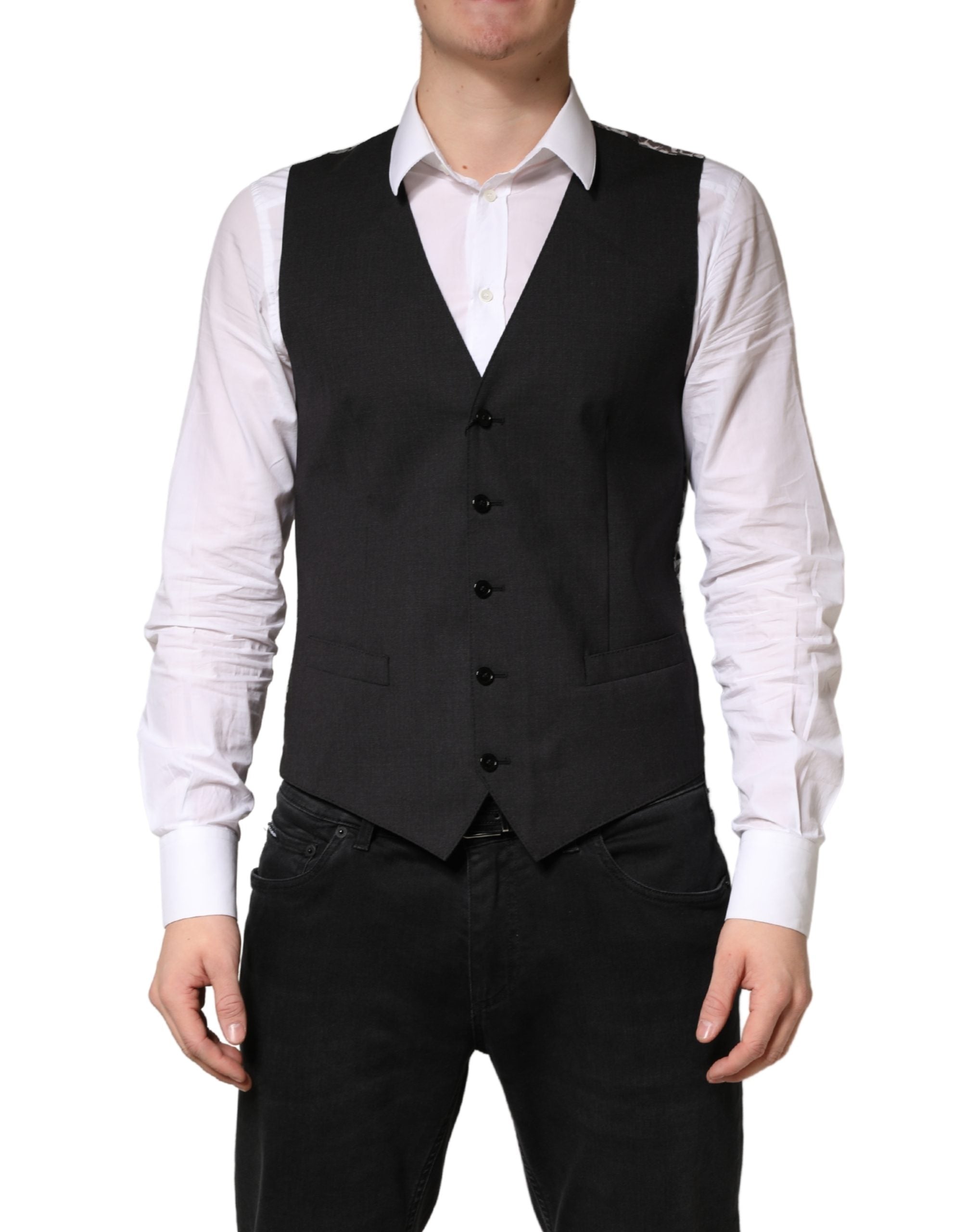 Dolce & Gabbana Black Wool Dress Men Formal Waistcoat Men's Vest
