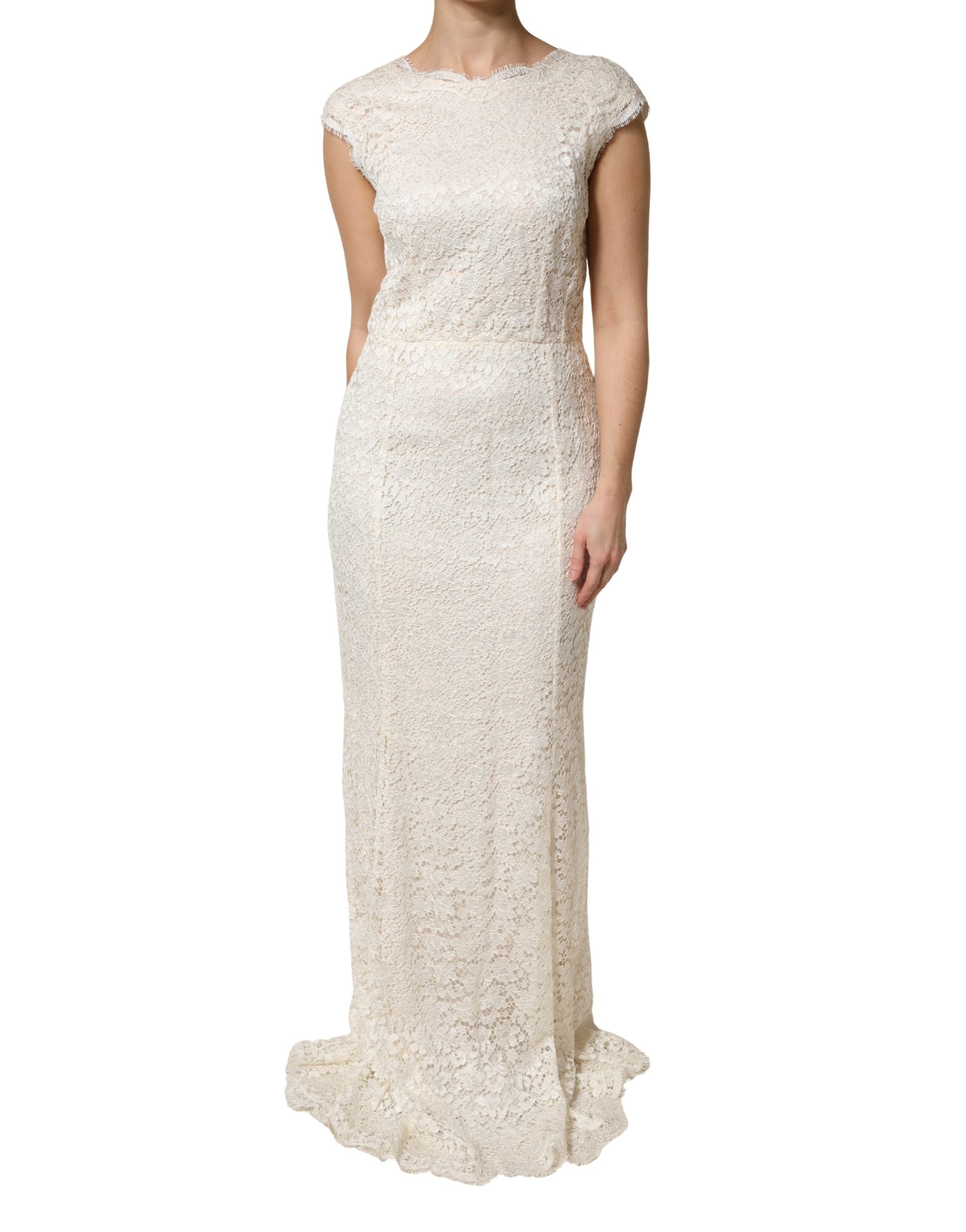 Dolce & Gabbana White Lace Viscose Sheath Long Gown Women's Dress