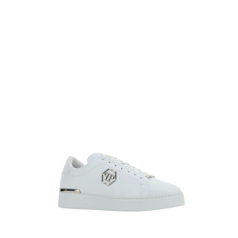 Philipp Plein White Calf Leather Bos Taurus Low Top Men's Sneakers