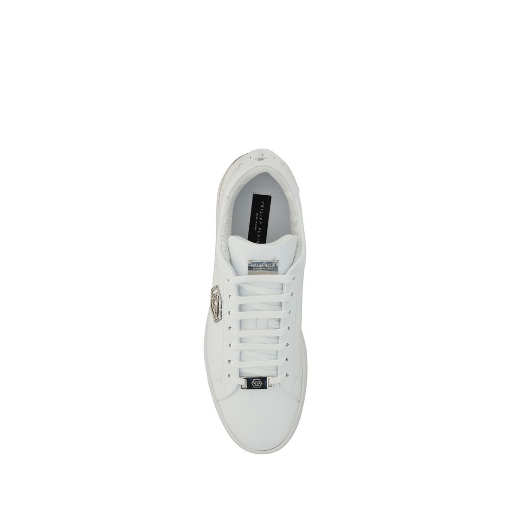 Philipp Plein White Calf Leather Bos Taurus Low Top Men's Sneakers