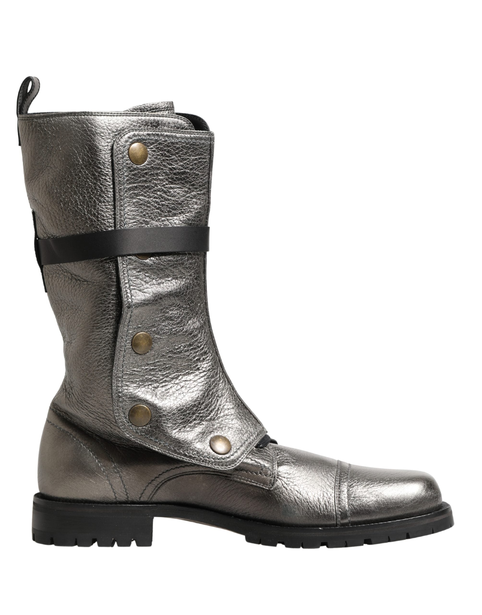 Dolce & Gabbana Metallic Silver Combat Biker Mid Calf Boots Men's Shoes (Pre-Owned)