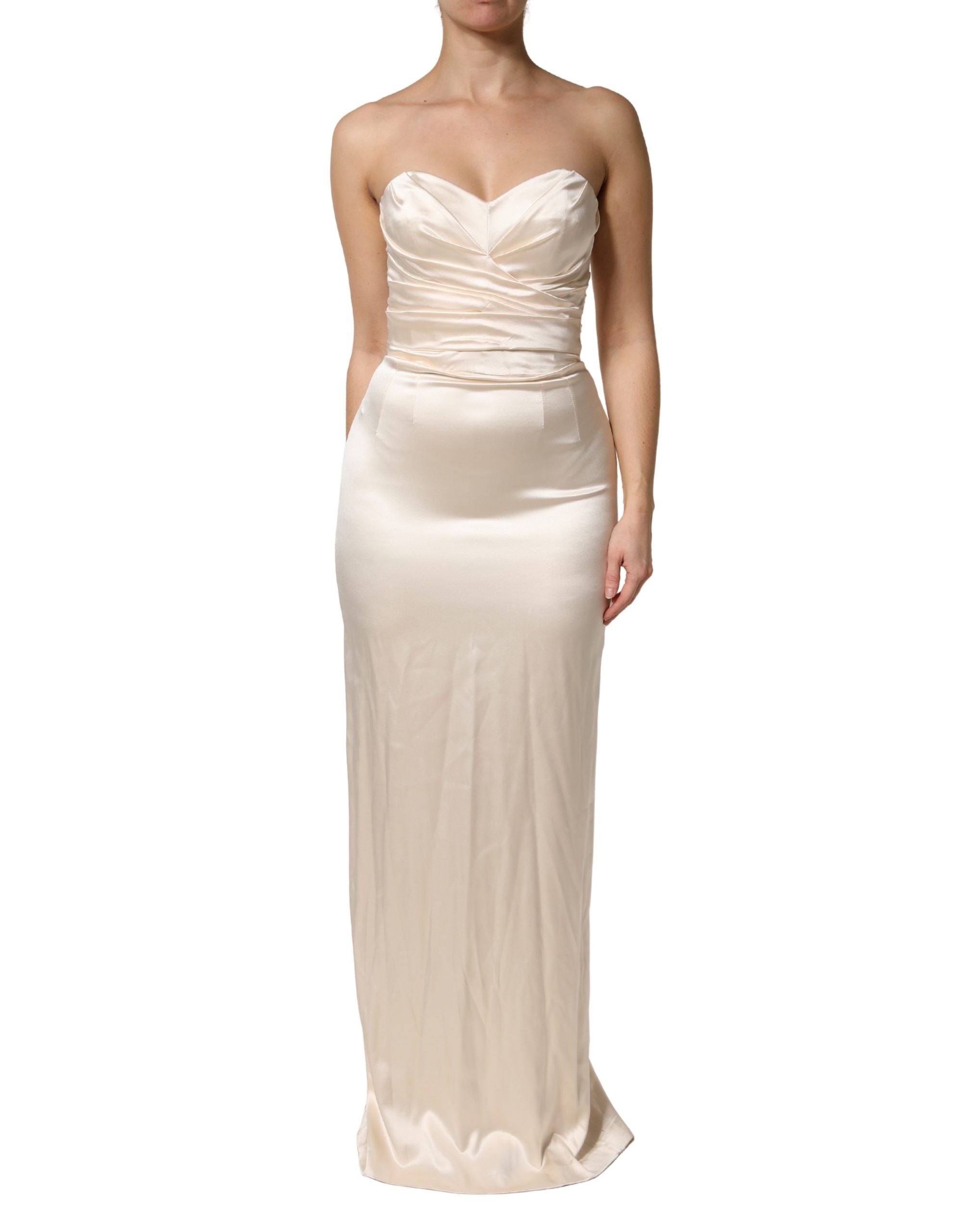 Dolce & Gabbana White Satin Strapless Sheath Maxi Women's Dress (Pre-Owned)