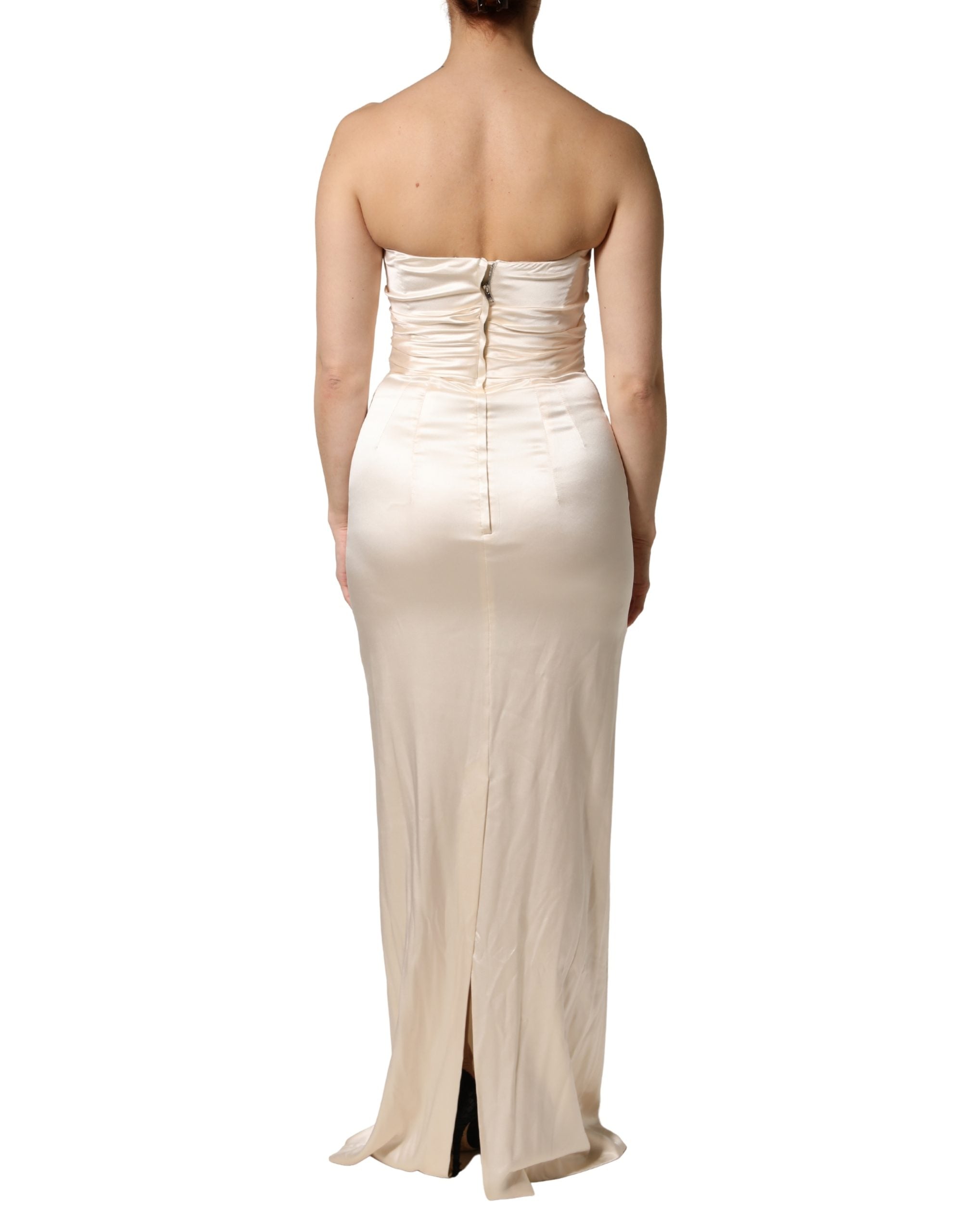 Dolce & Gabbana White Satin Strapless Sheath Maxi Women's Dress (Pre-Owned)
