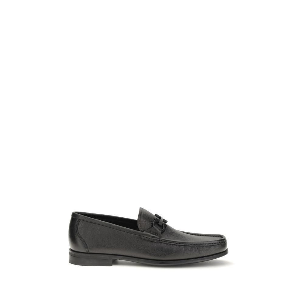 Ferragamo Black Calf Leather Bos Taurus Slip-On Men's Loafers