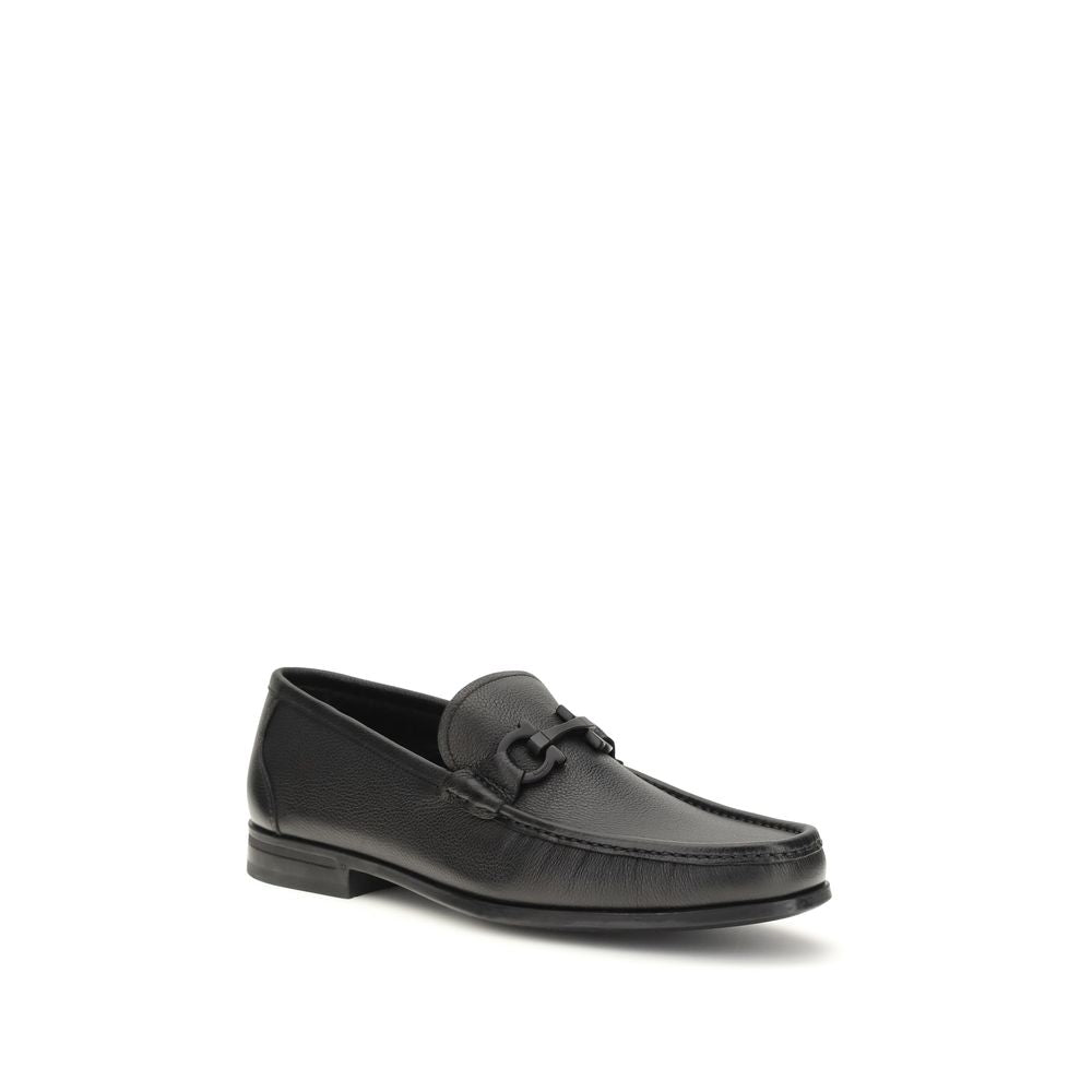 Ferragamo Black Calf Leather Bos Taurus Slip-On Men's Loafers