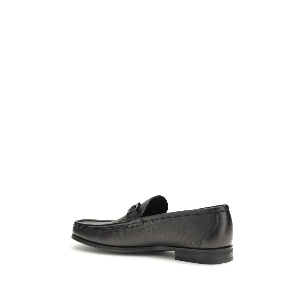 Ferragamo Black Calf Leather Bos Taurus Slip-On Men's Loafers