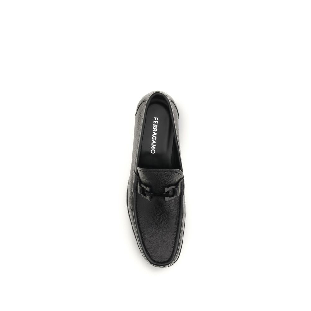 Ferragamo Black Calf Leather Bos Taurus Slip-On Men's Loafers