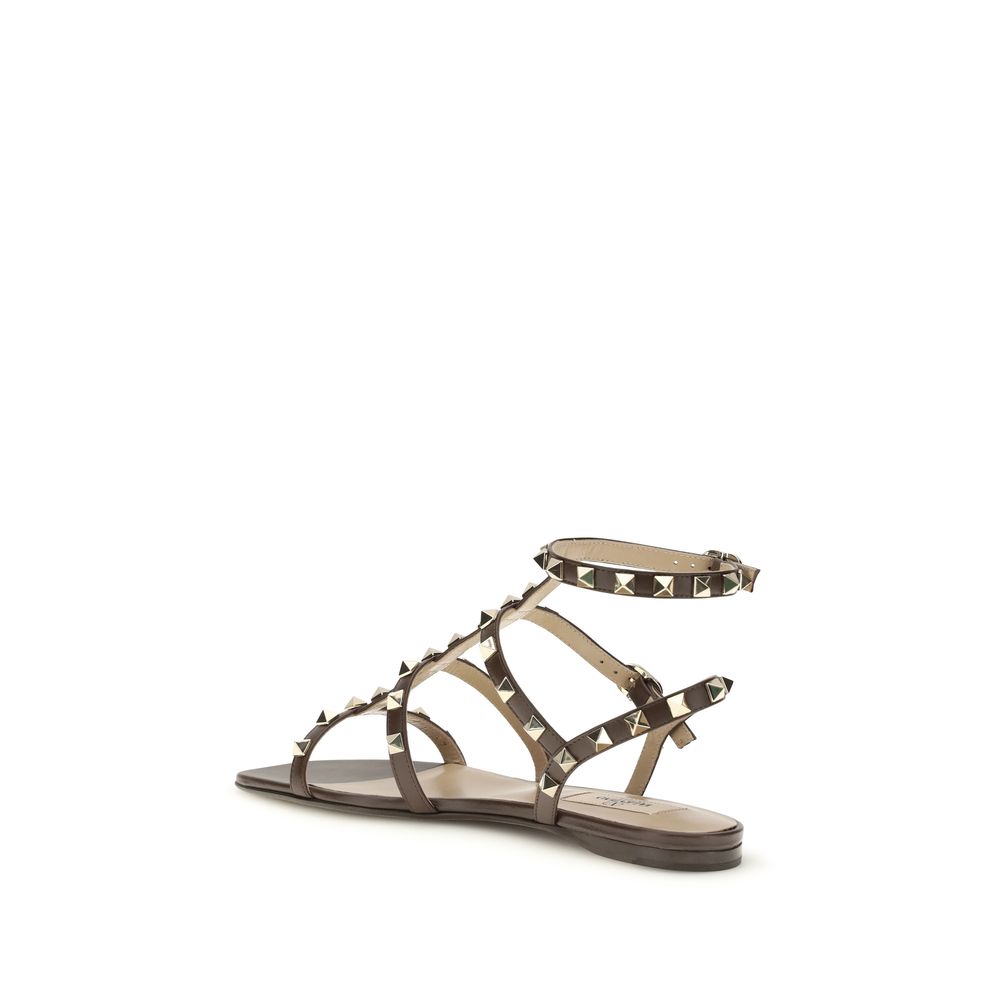 Valentino Garavani Brown Calf Leather Bos Taurus Strap-On Women's Sandals