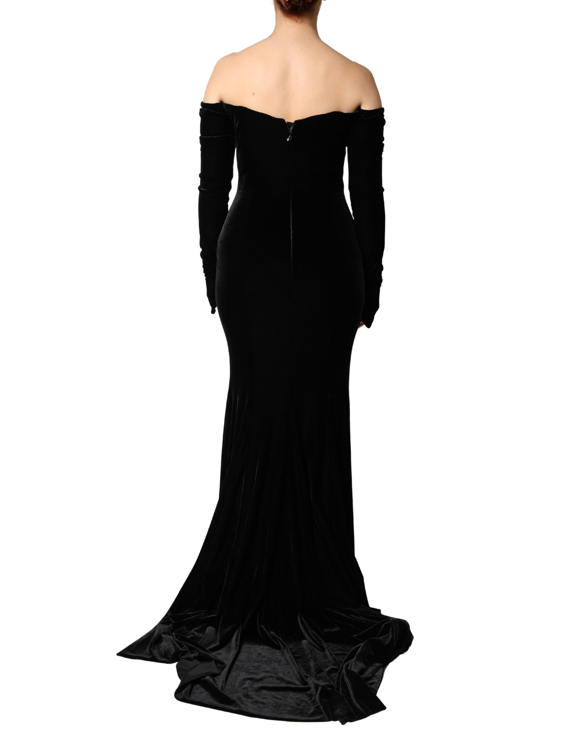 Dolce & Gabbana Black Off Shoulder Bodycon Long Gown Women's Dress