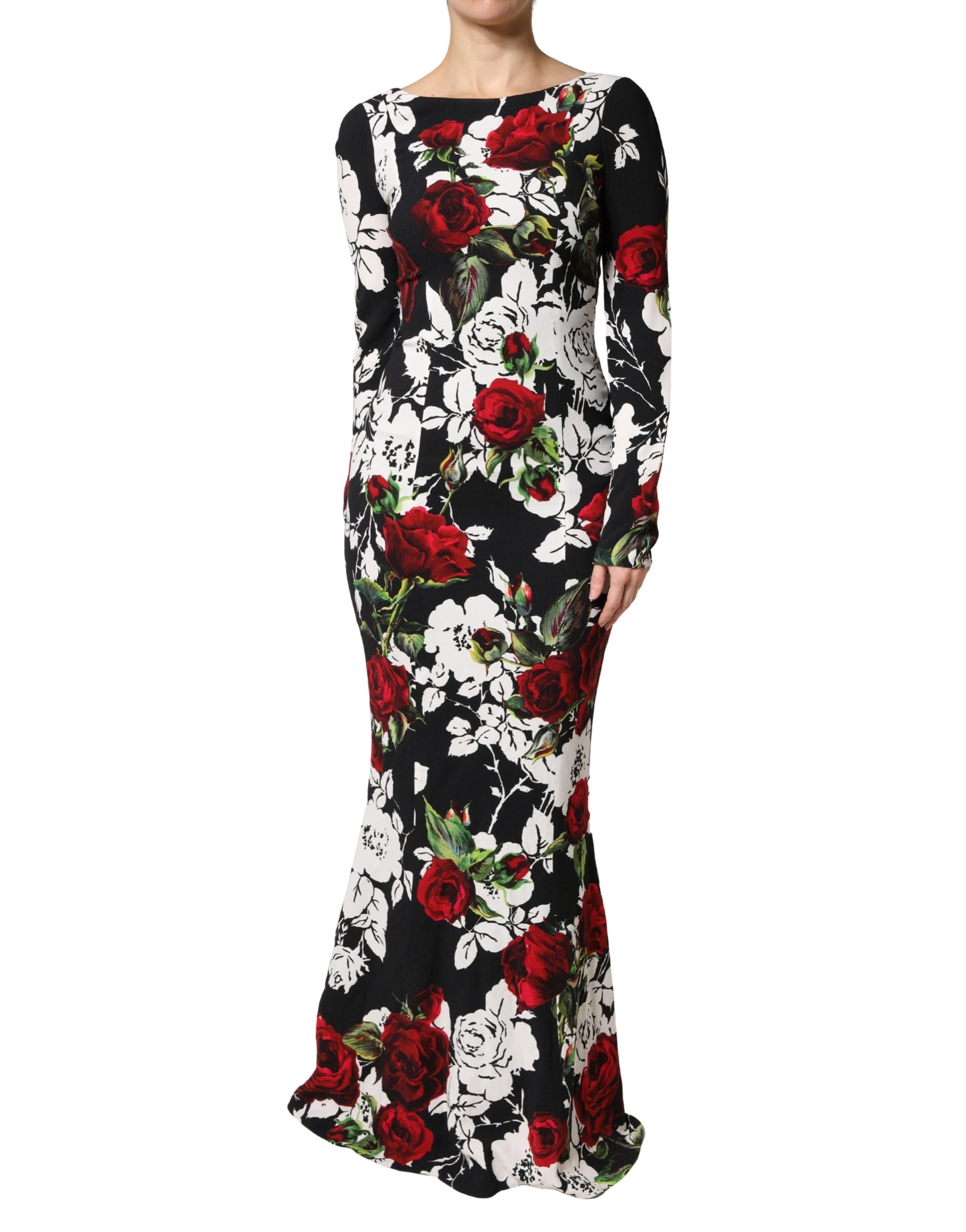Dolce & Gabbana Black Floral Viscose Bodycon Long Gown Women's Dress