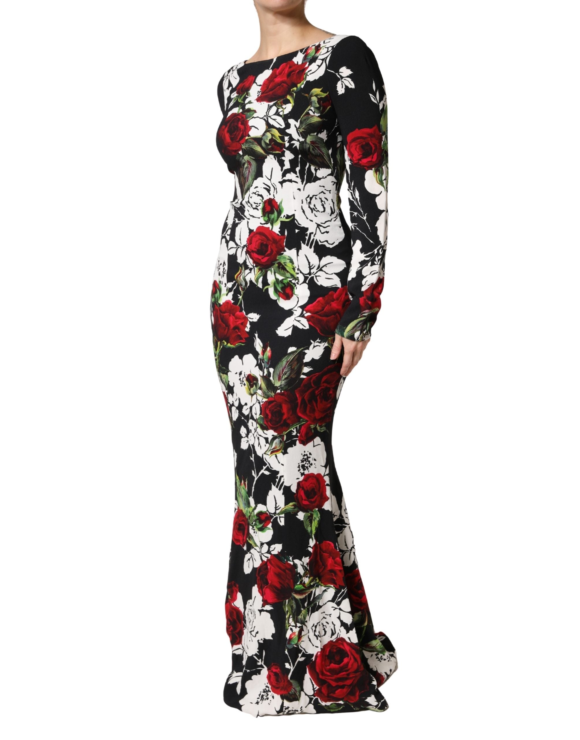 Dolce & Gabbana Black Floral Viscose Bodycon Long Gown Women's Dress