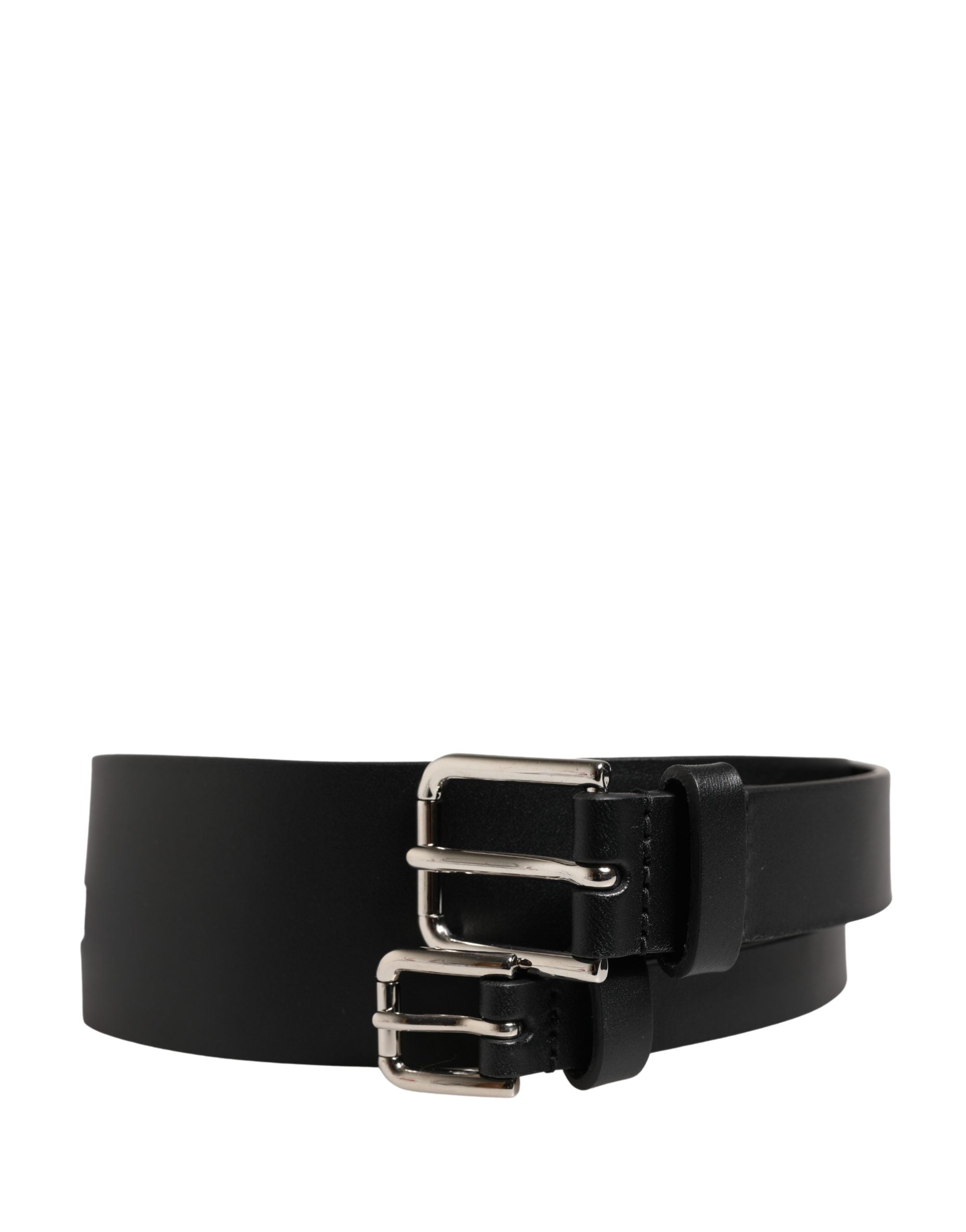 Dolce & Gabbana Black Double Strap Leather Silver Buckle Men's Belt (Pre-Owned)