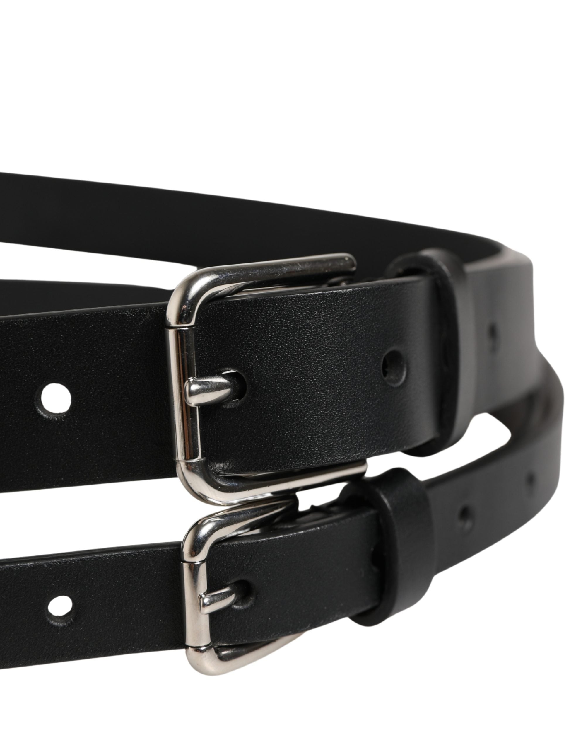 Dolce & Gabbana Black Double Strap Leather Silver Buckle Men's Belt (Pre-Owned)