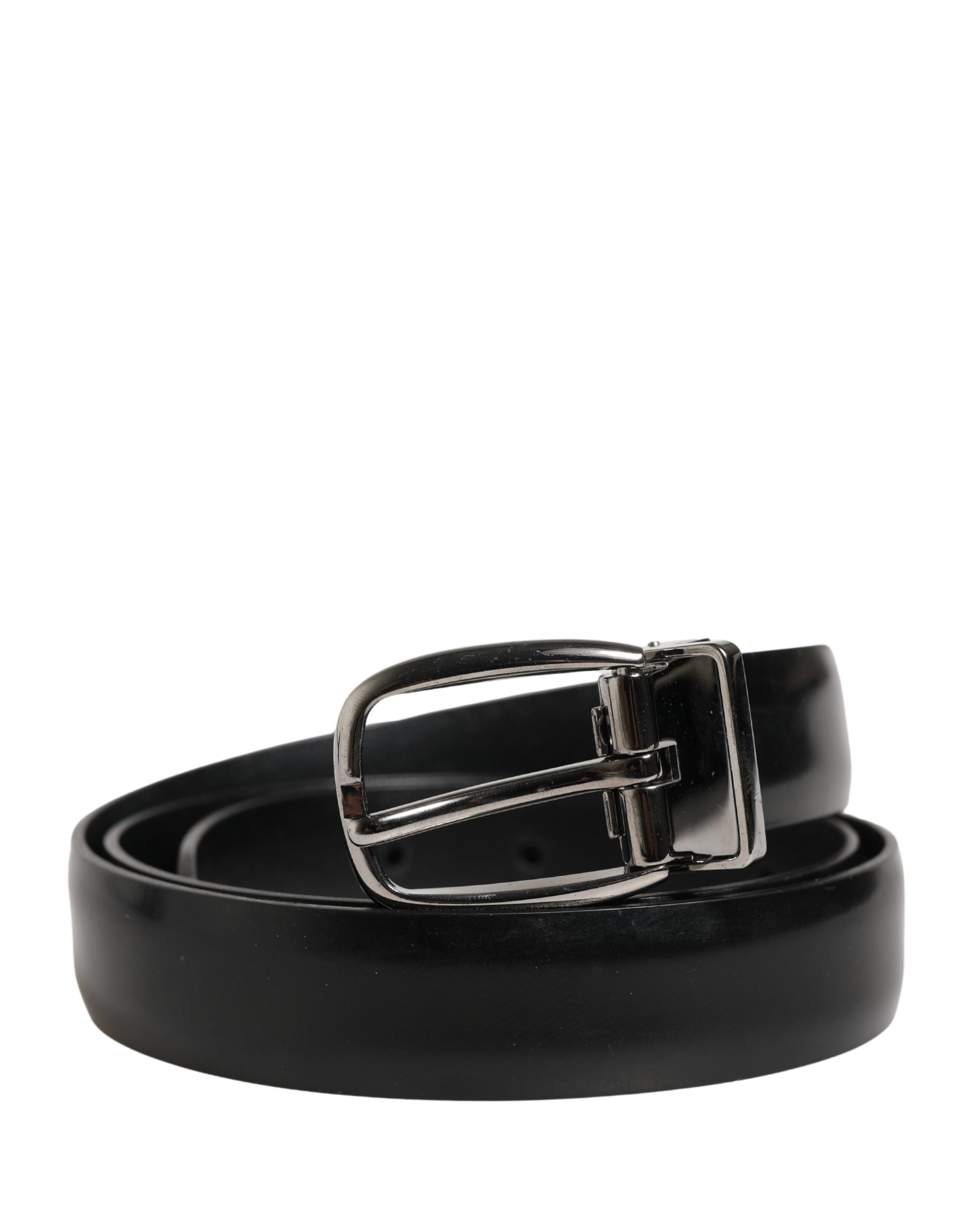 Dolce & Gabbana Men Black Classic Leather Metal Buckle Men's Belt (Pre-Owned)
