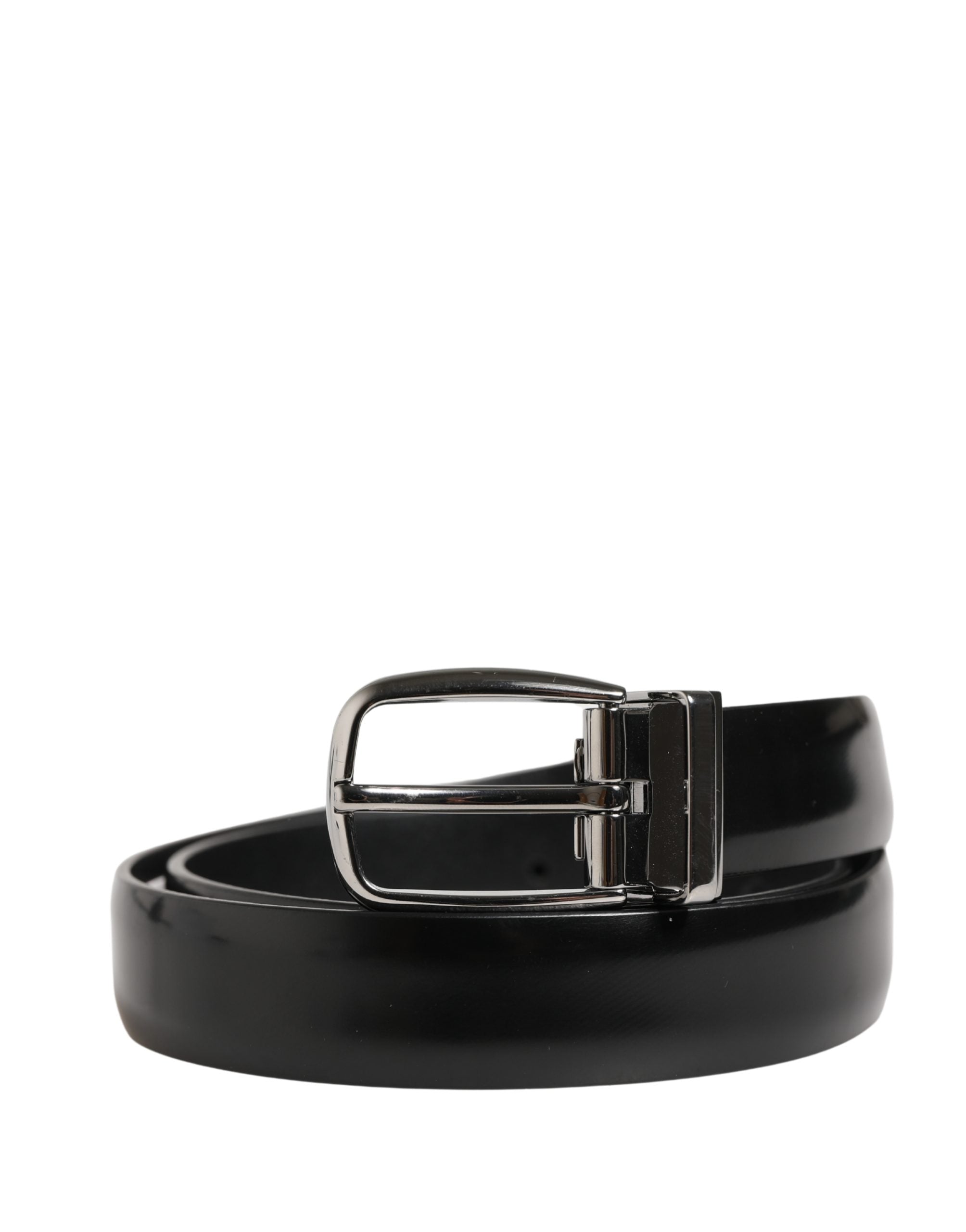 Dolce & Gabbana Men Black Classic Leather Metal Buckle Men's Belt (Pre-Owned)