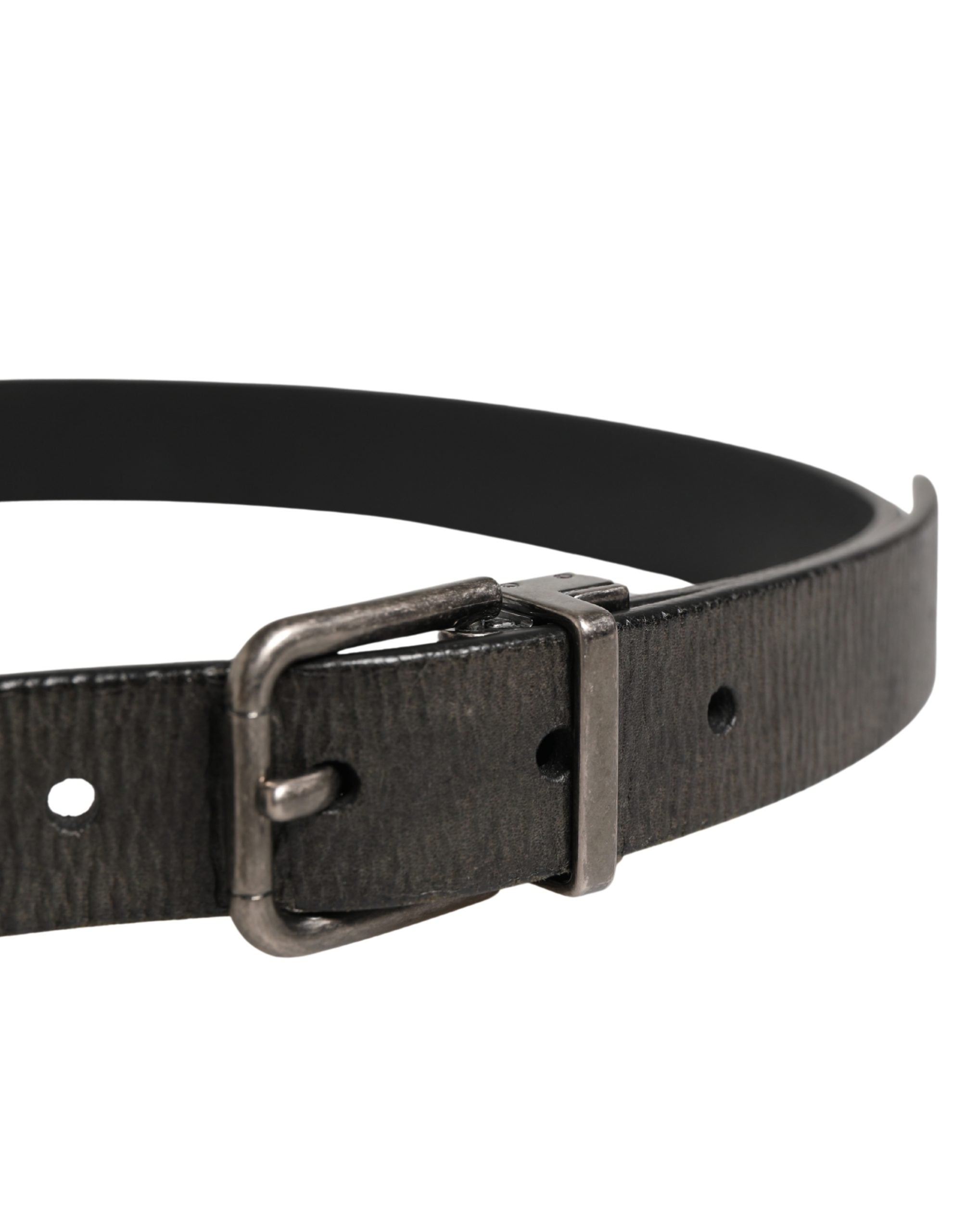 Dolce & Gabbana Men Black Classic Leather Metal Buckle Men's Belt (Pre-Owned)