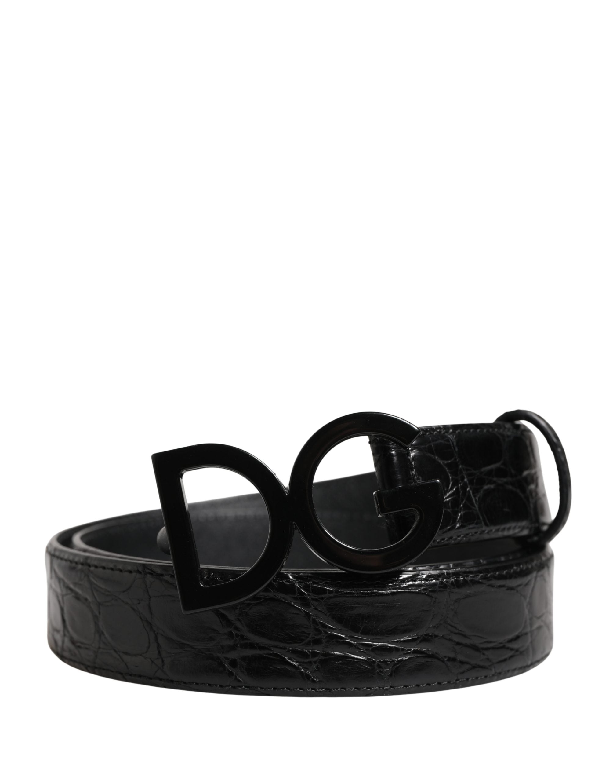 Dolce & Gabbana Men Black Exotic Leather Logo Buckle Men's Belt