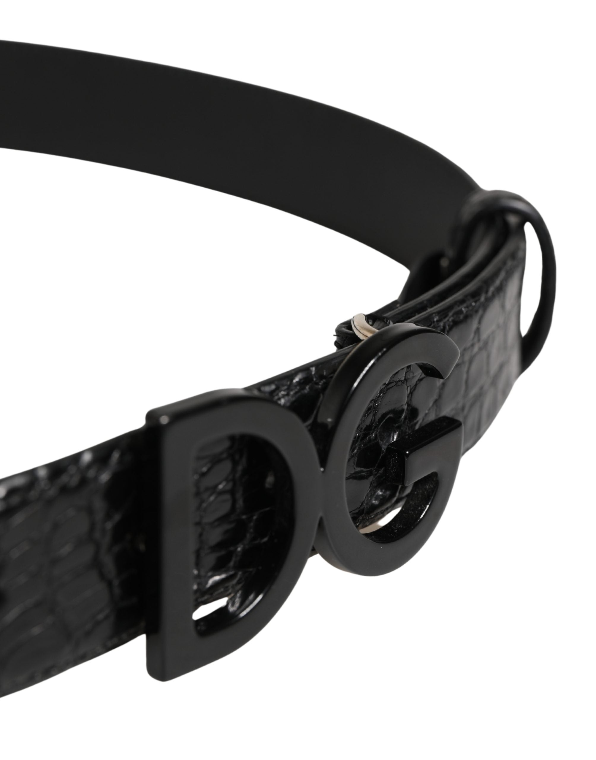 Dolce & Gabbana Men Black Exotic Leather Logo Buckle Men's Belt