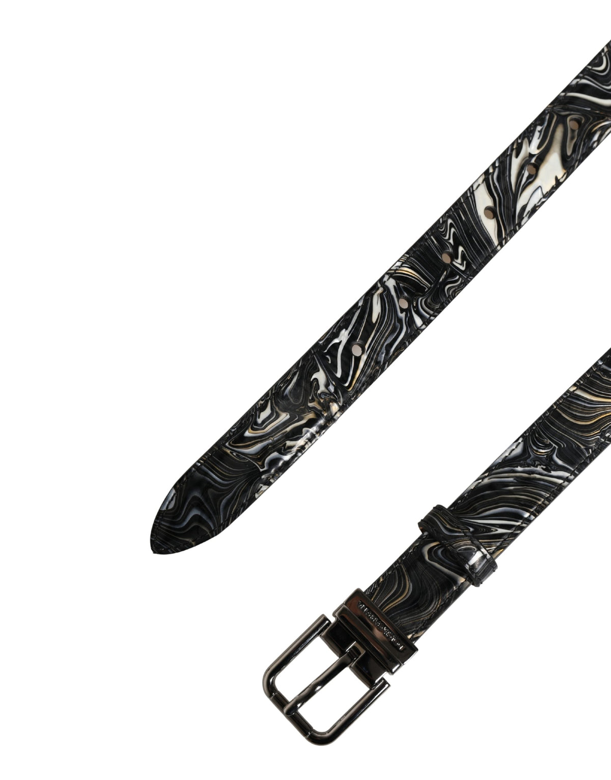 Dolce & Gabbana Men Black Marble Leather Metal Buckle Men's Belt