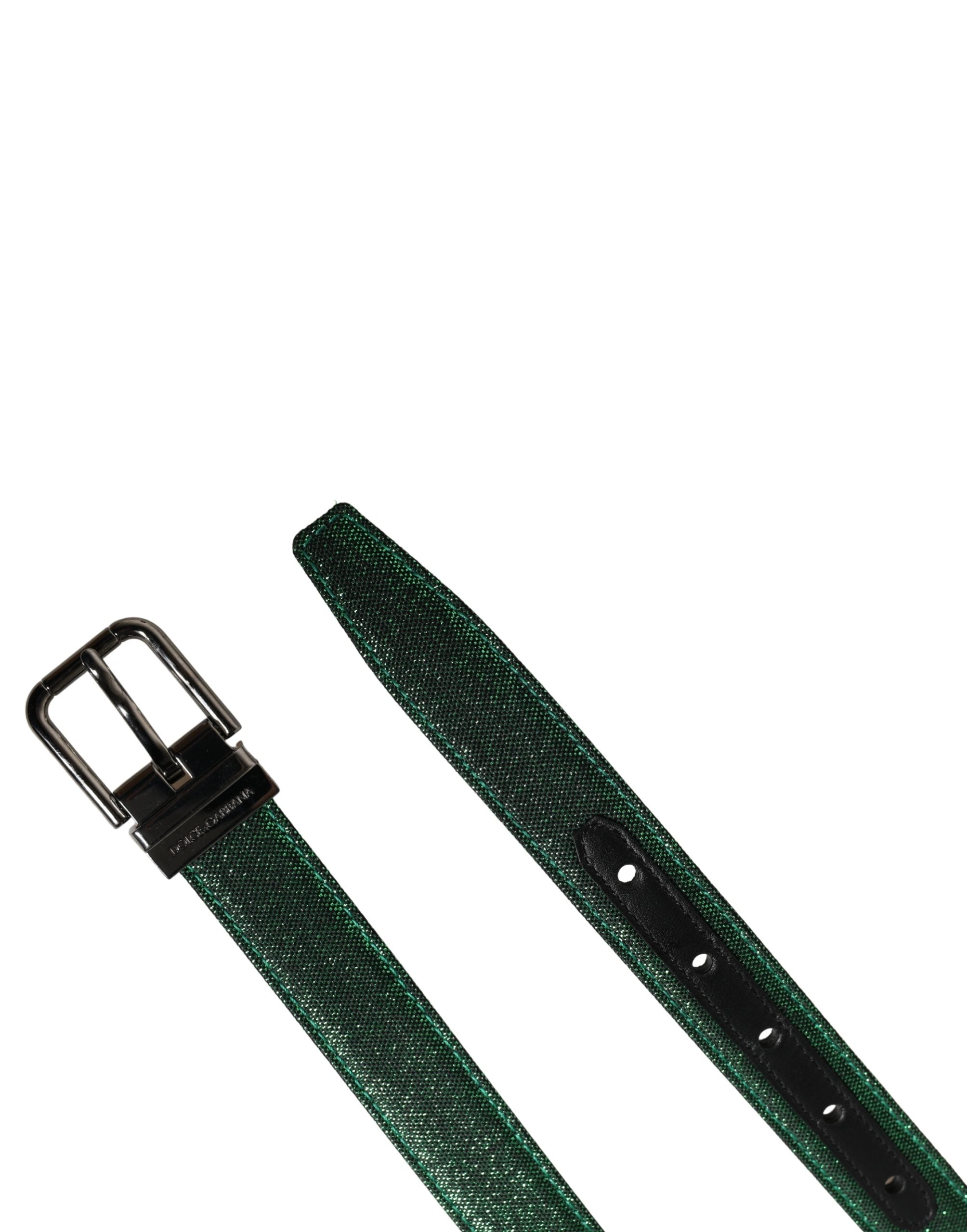 Dolce & Gabbana Men Green Lurex Polyester Metal Buckle Men's Belt