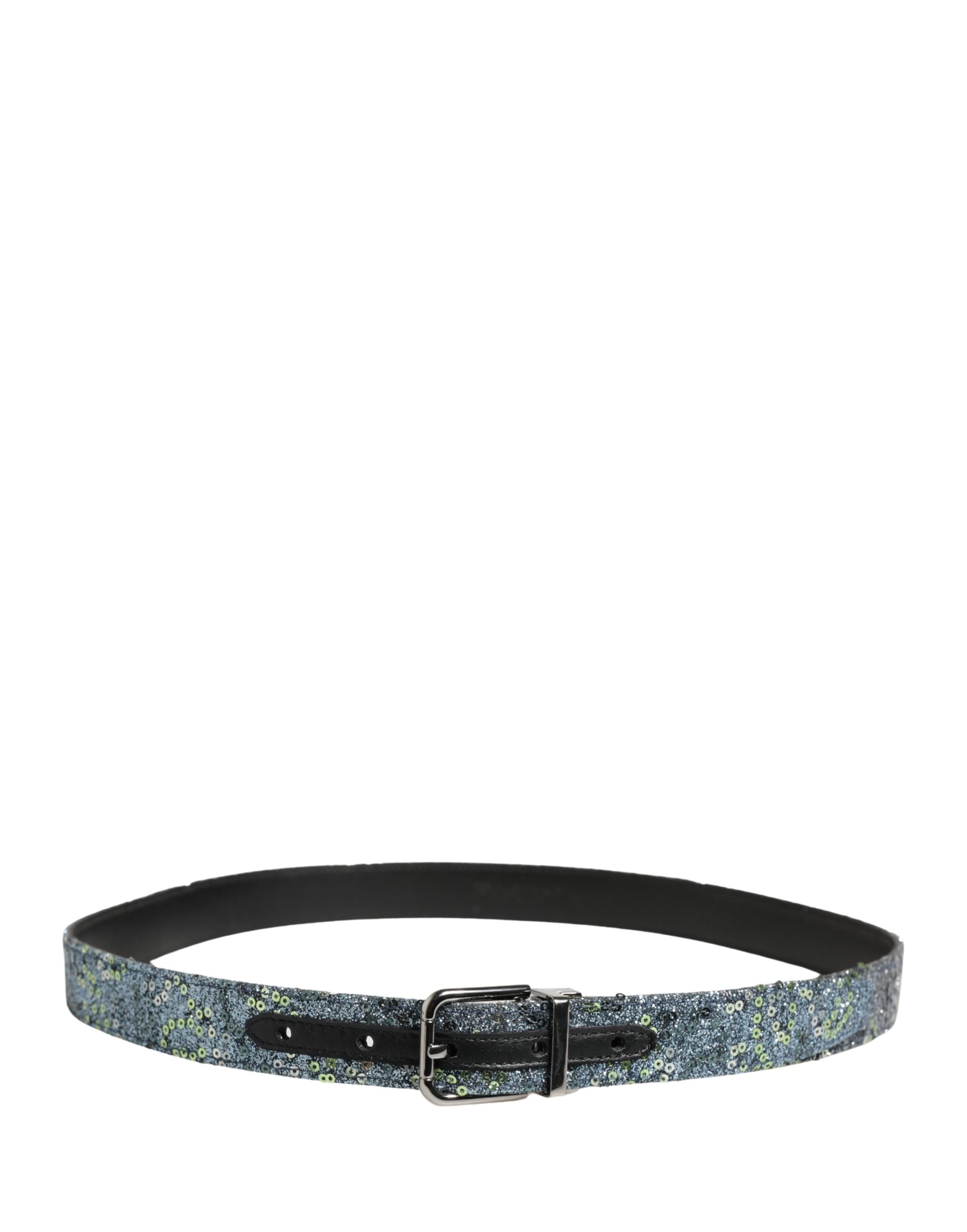Dolce & Gabbana Men Multicolor Sequin Silver Metal Buckle Men's Belt